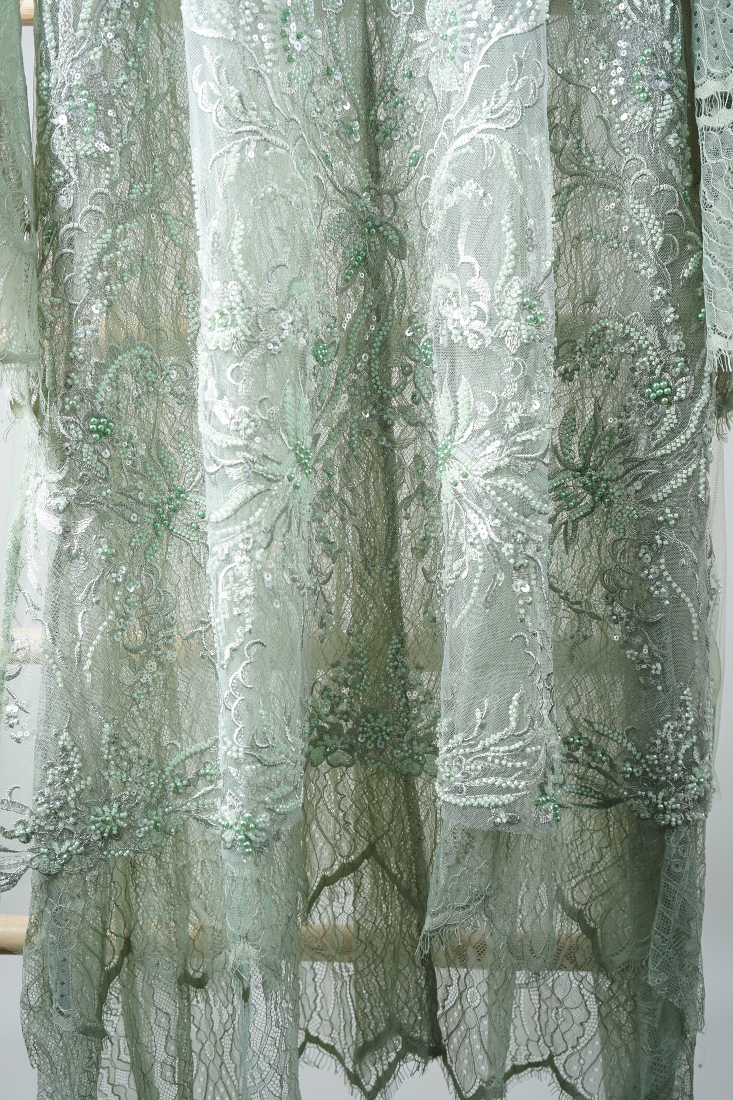 Kirana Beaded Lace Tunic Top In Sage Green
