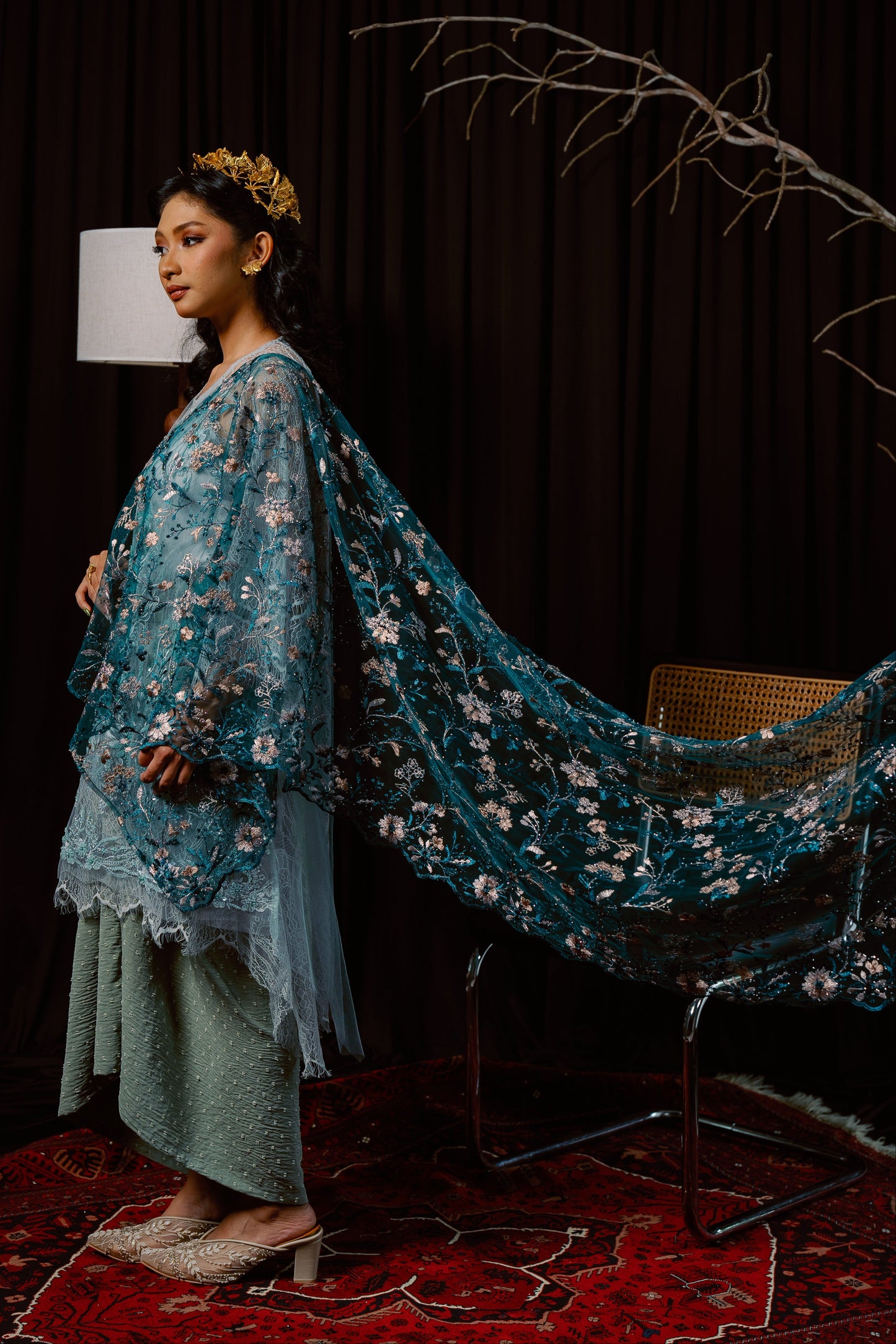 Azalea Bejewelled Selendang in Emerald Green
