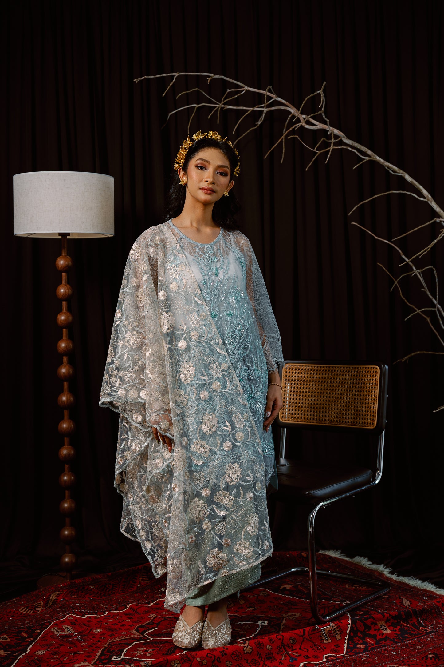 Jasmin Bejewelled Selendang in Eggshell