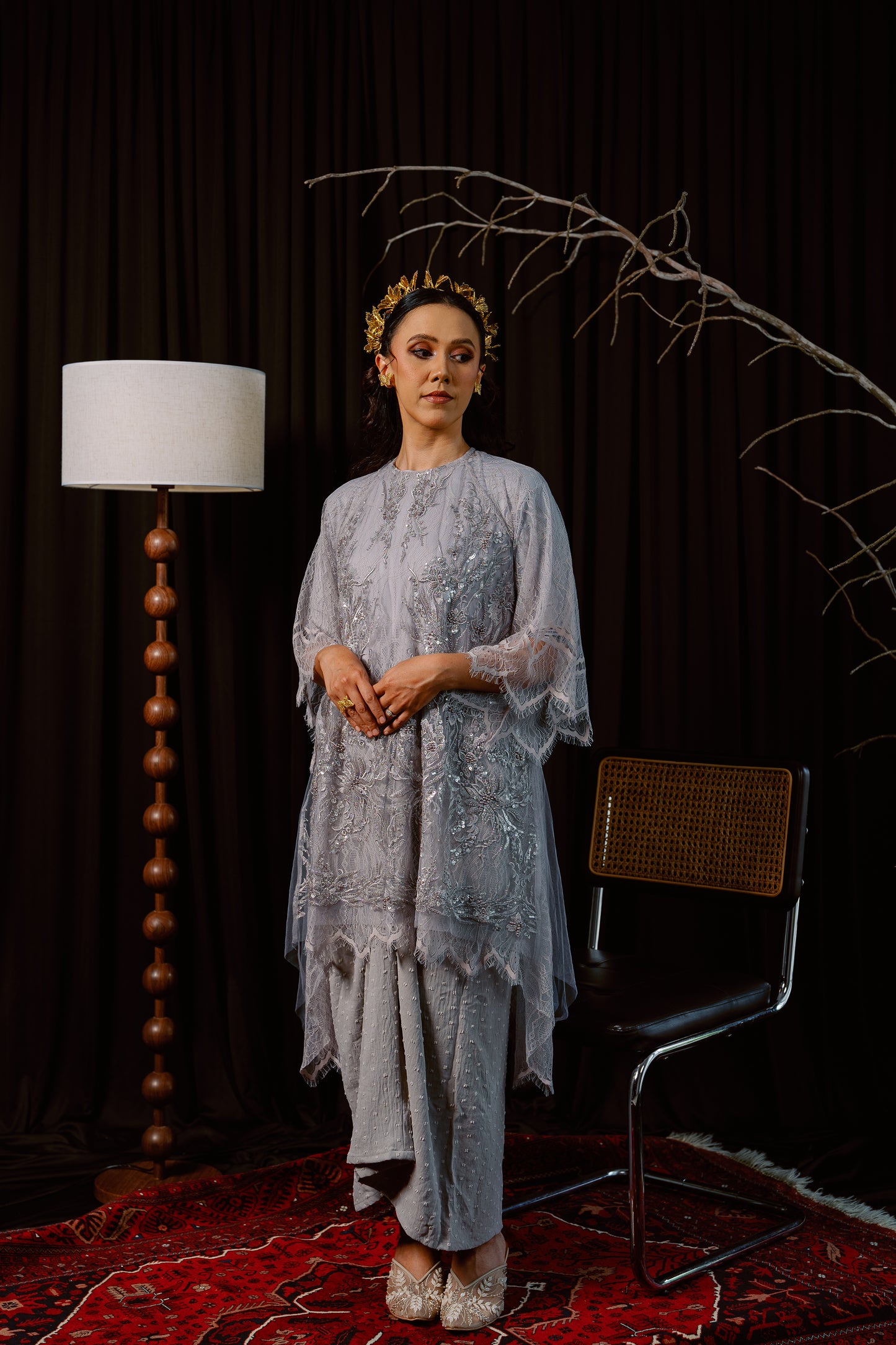 Kirana Beaded Lace Tunic Top In Turquoise