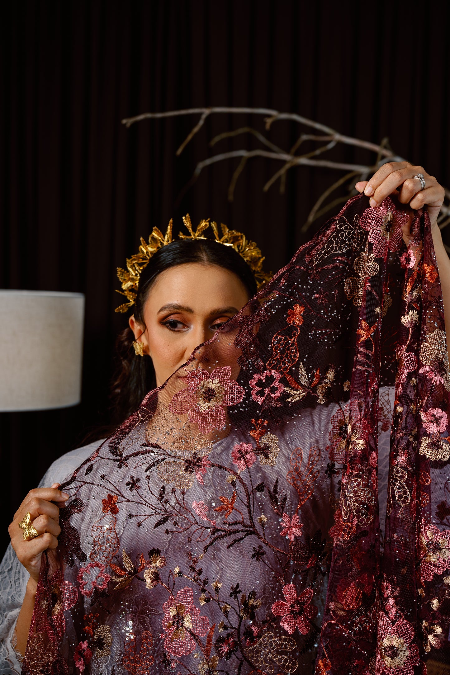 Rafflesia Bejewelled Selendang in Burgundy