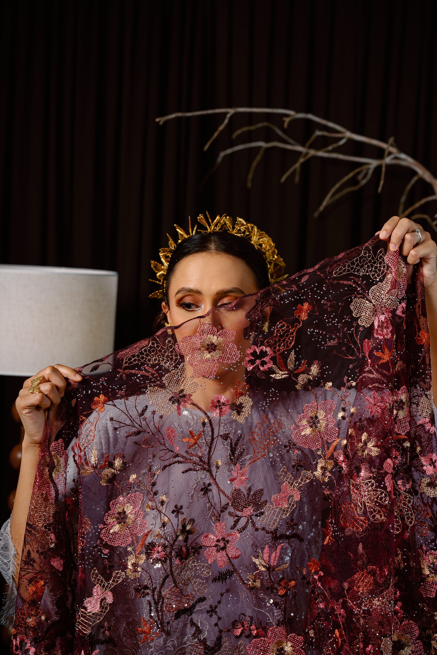 Rafflesia Bejewelled Selendang in Burgundy