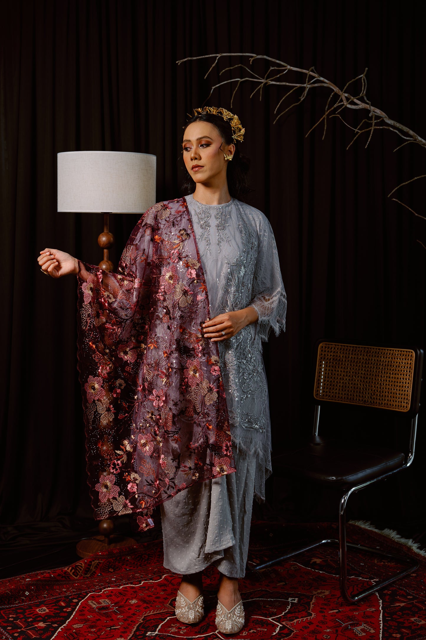 Rafflesia Bejewelled Selendang in Burgundy