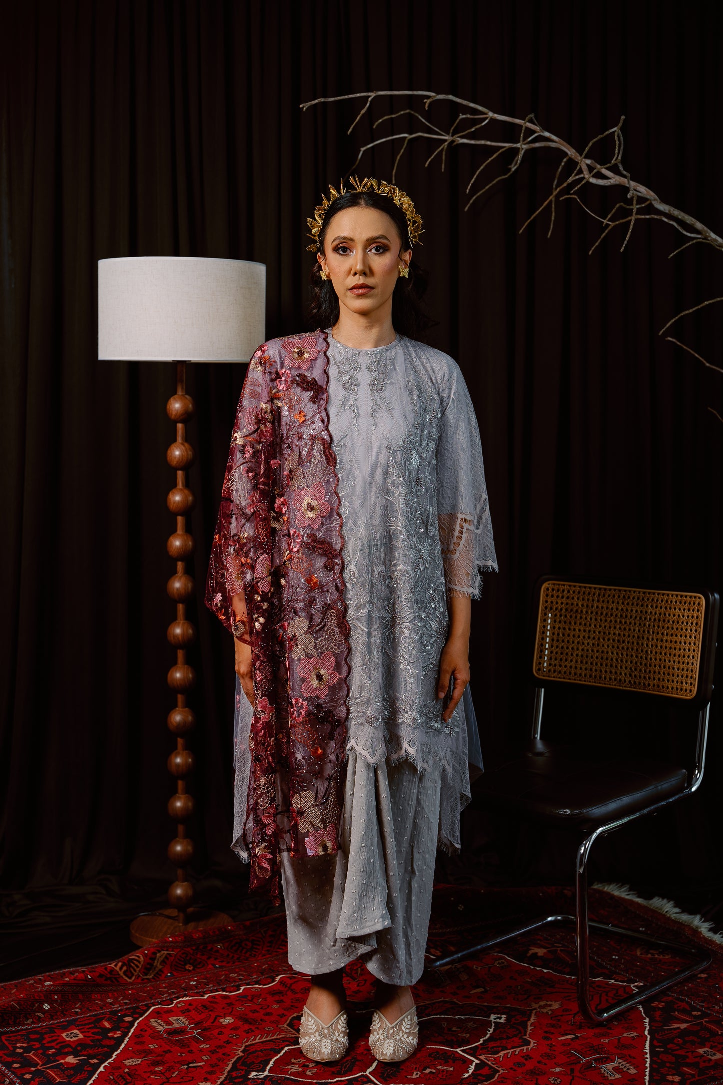 Rafflesia Bejewelled Selendang in Burgundy