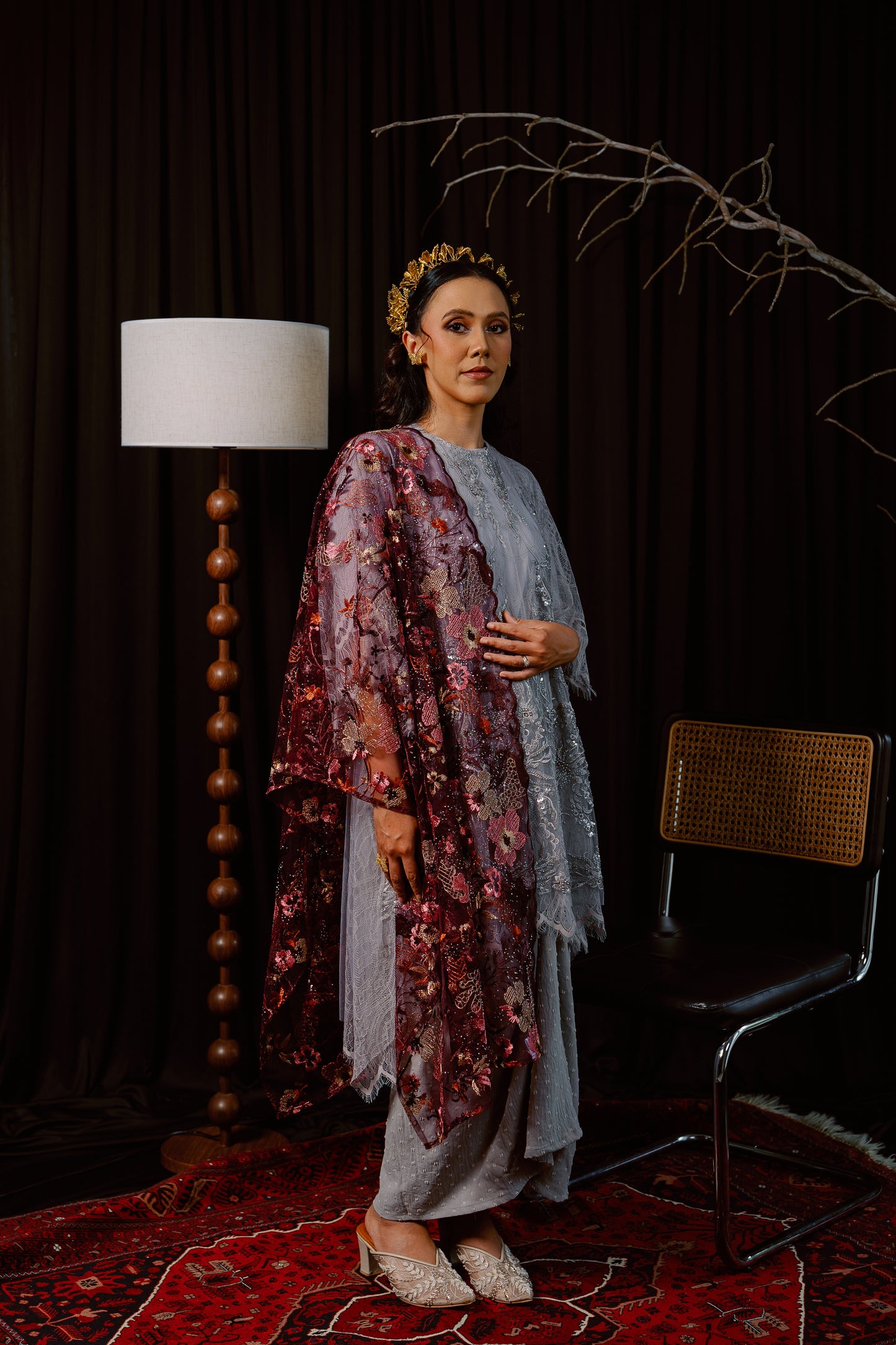Rafflesia Bejewelled Selendang in Burgundy