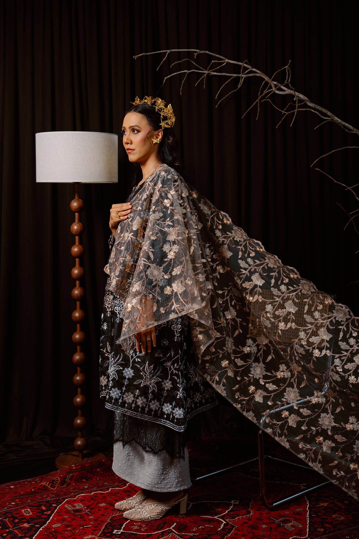 Dahlia Bejewelled Selendang in Soft Brown