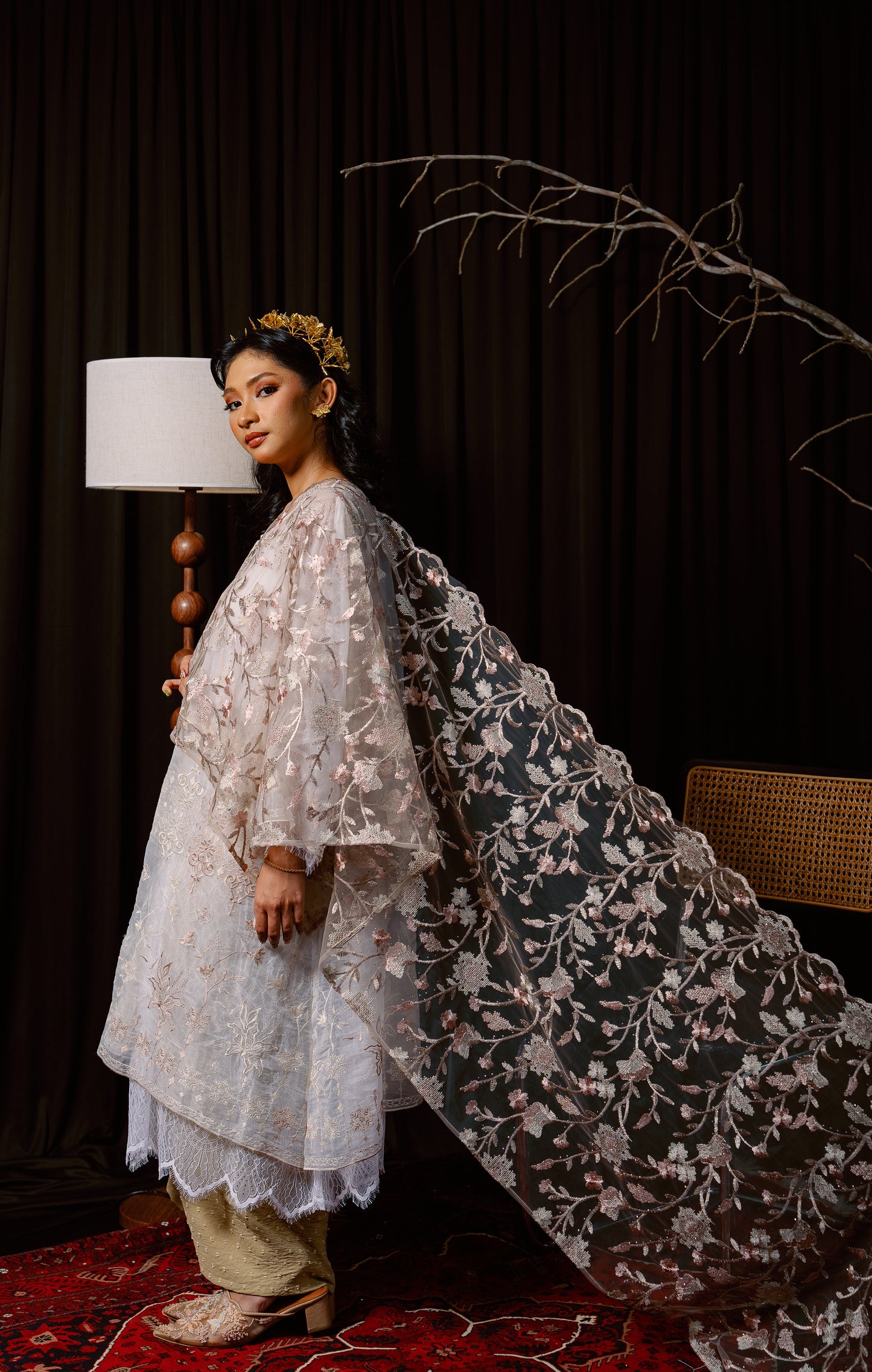 Dahlia Bejewelled Selendang in Nude & Soft Pink