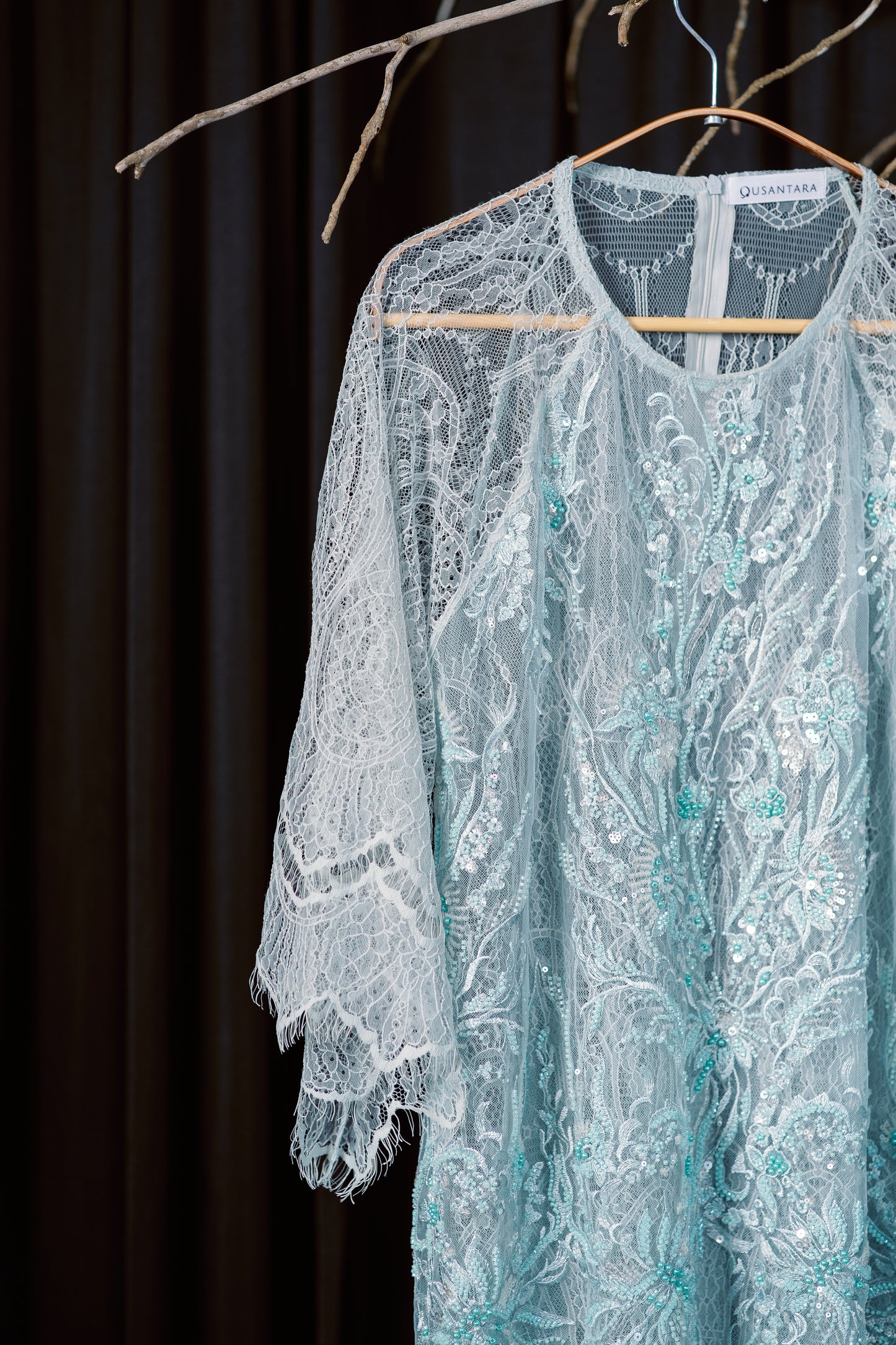 Kirana Beaded Lace Tunic Top In Turquoise