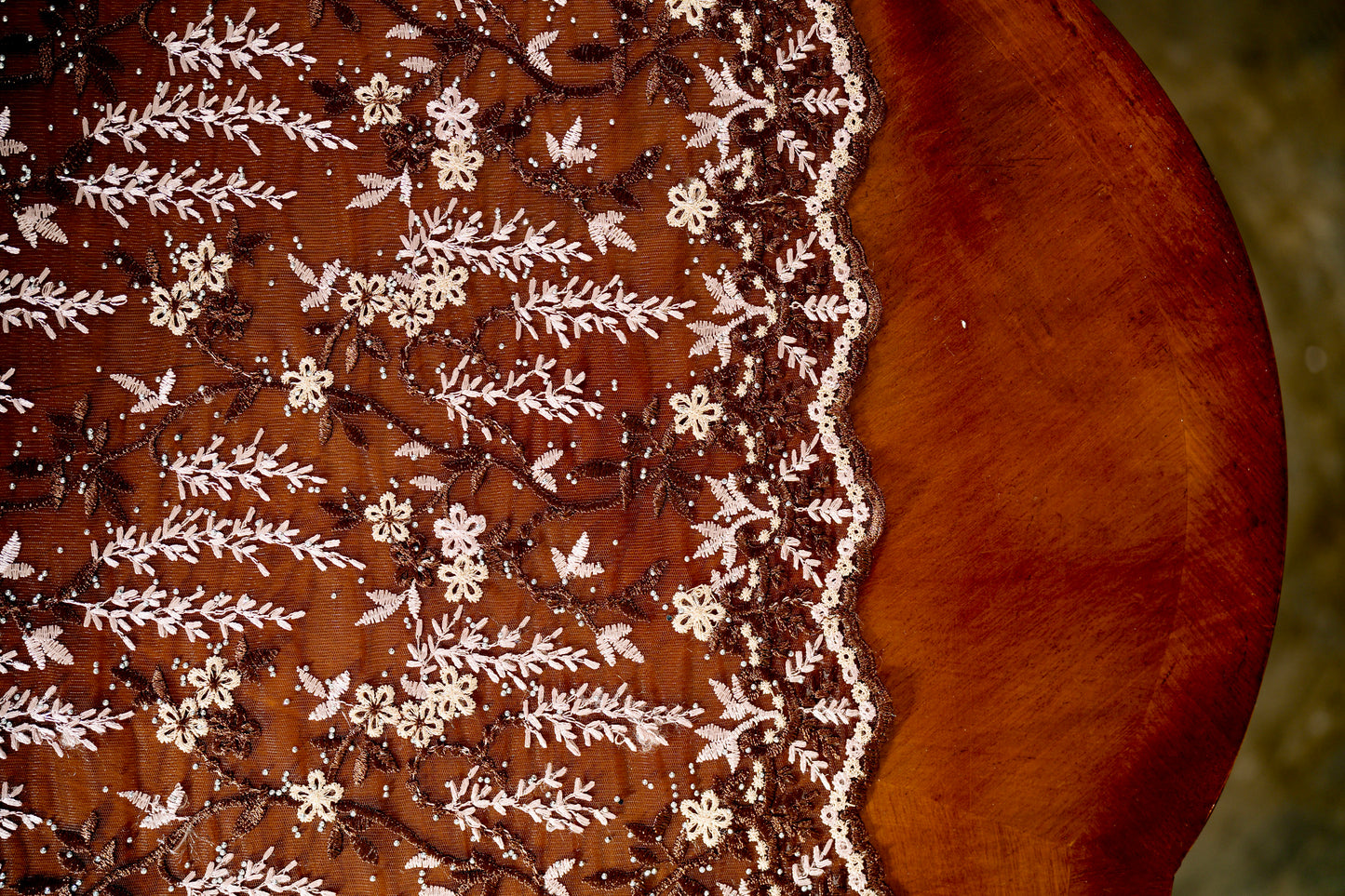 Purnama Bejewelled Selendang in Dark Brown, Pink & Champagne