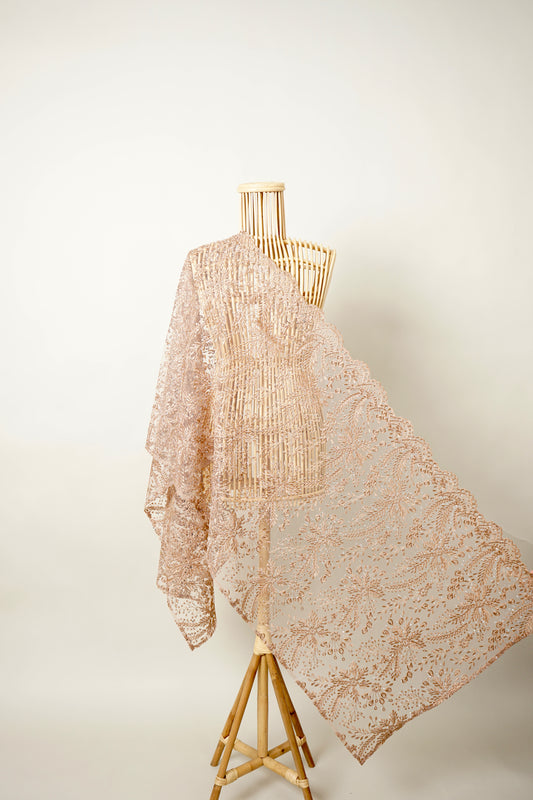 Rimba Tunas Bejewelled Selendang in Caramel Champagne