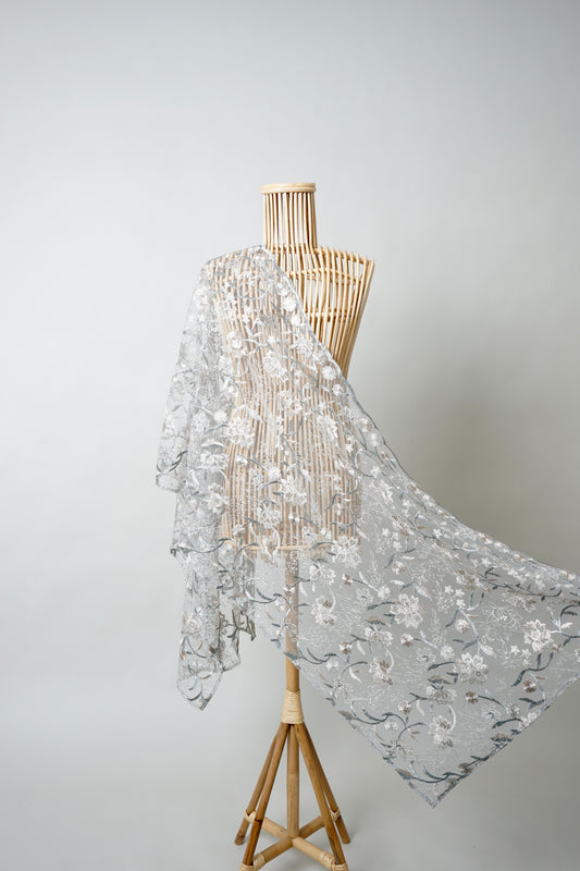 Jasmin Bejewelled Selendang in Silver Grey
