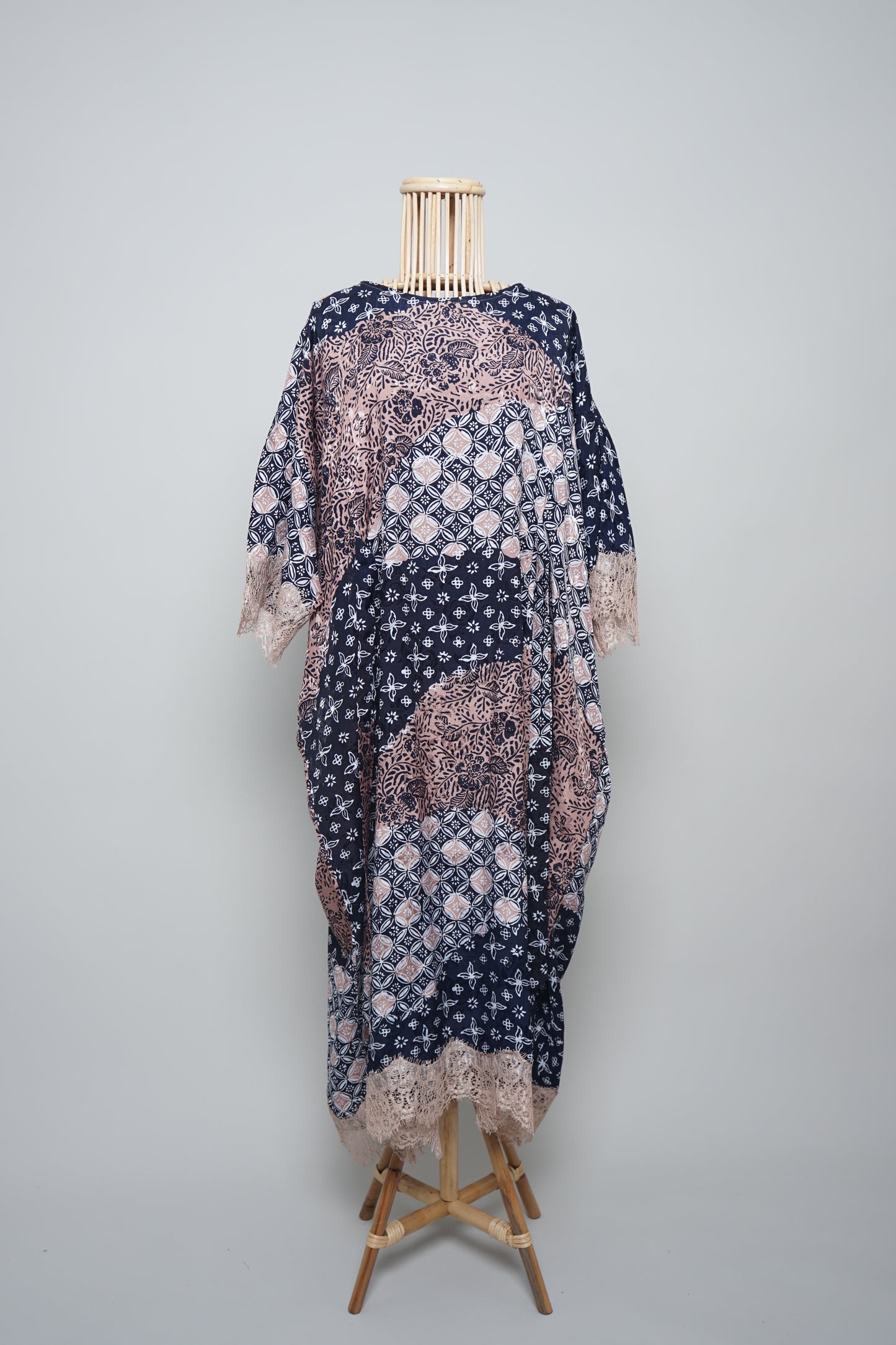 Kesuma Melur Kaftan in Navy Blue with Beige Lace