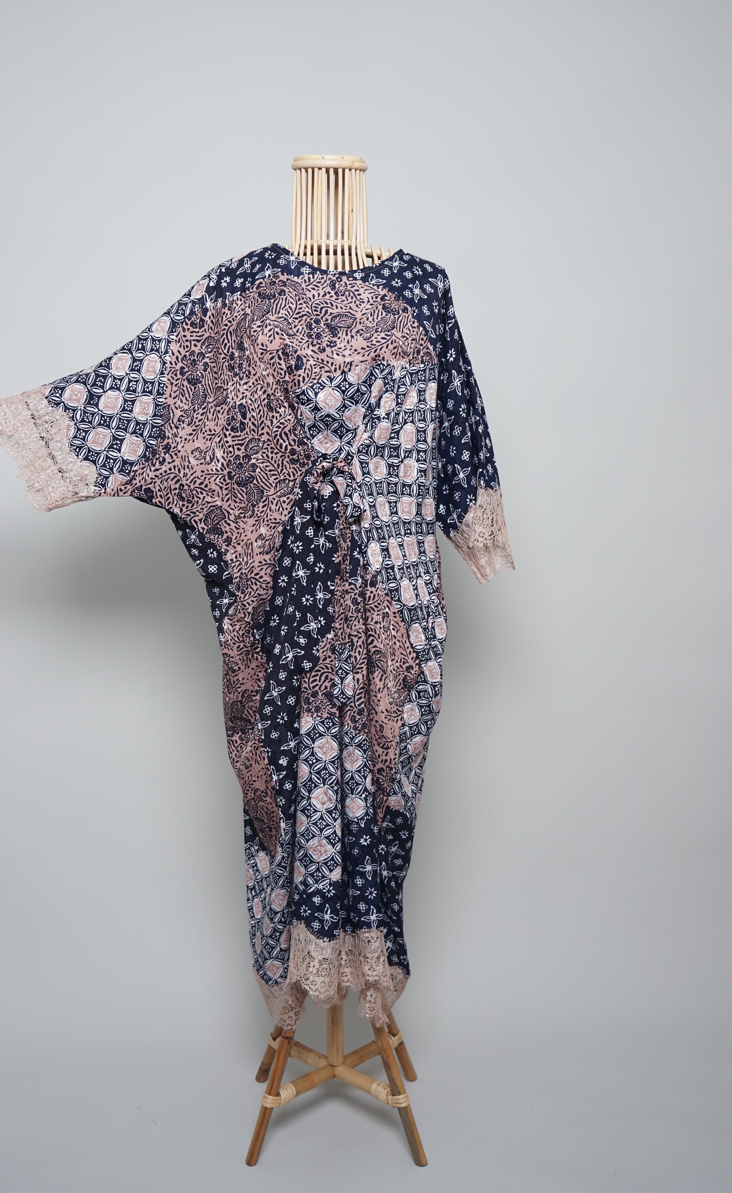 Kesuma Melur Kaftan in Navy Blue with Beige Lace