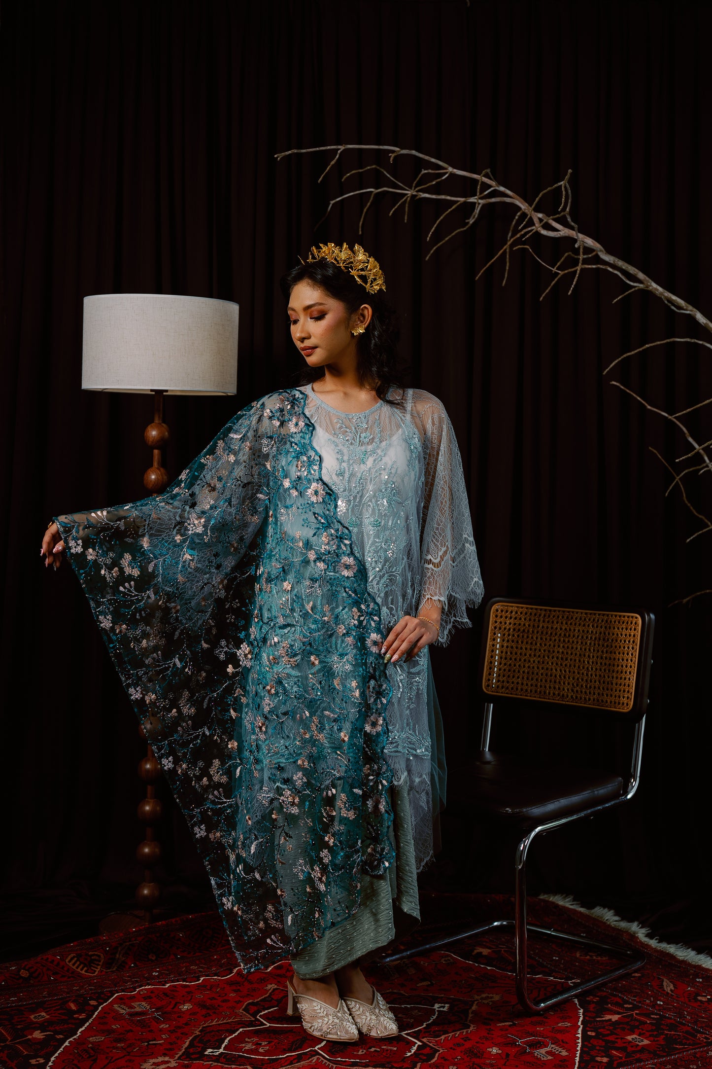 Azalea Bejewelled Selendang in Emerald Green