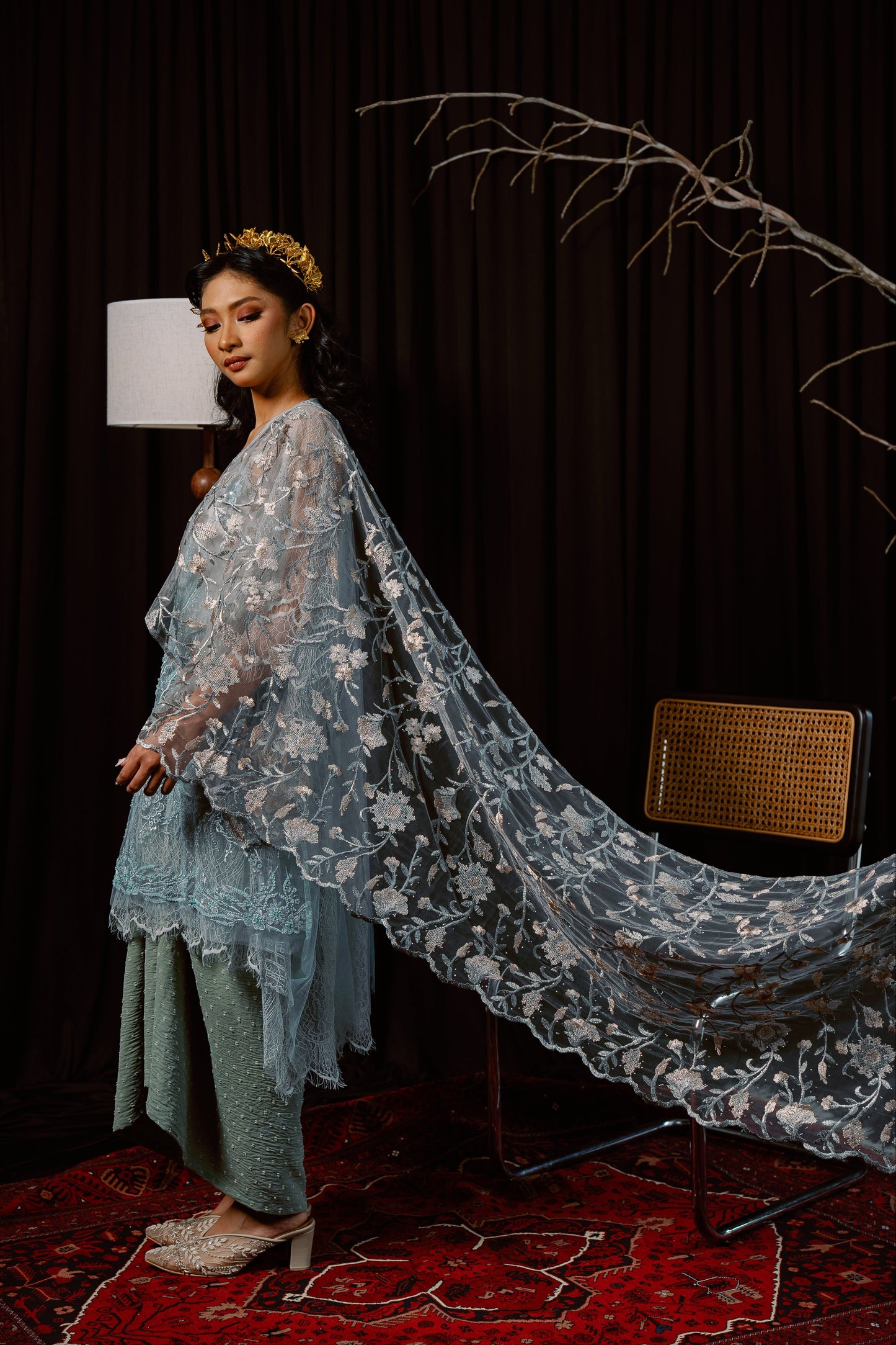 Dahlia Bejewelled Selendang in Ash Grey