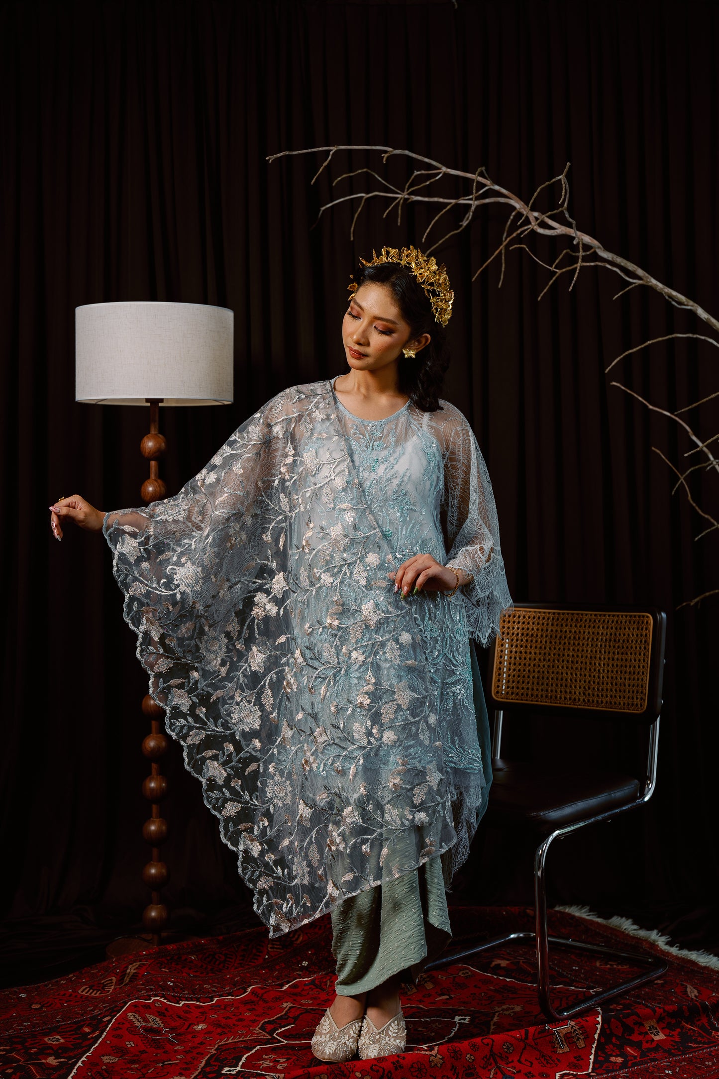 Dahlia Bejewelled Selendang in Ash Grey