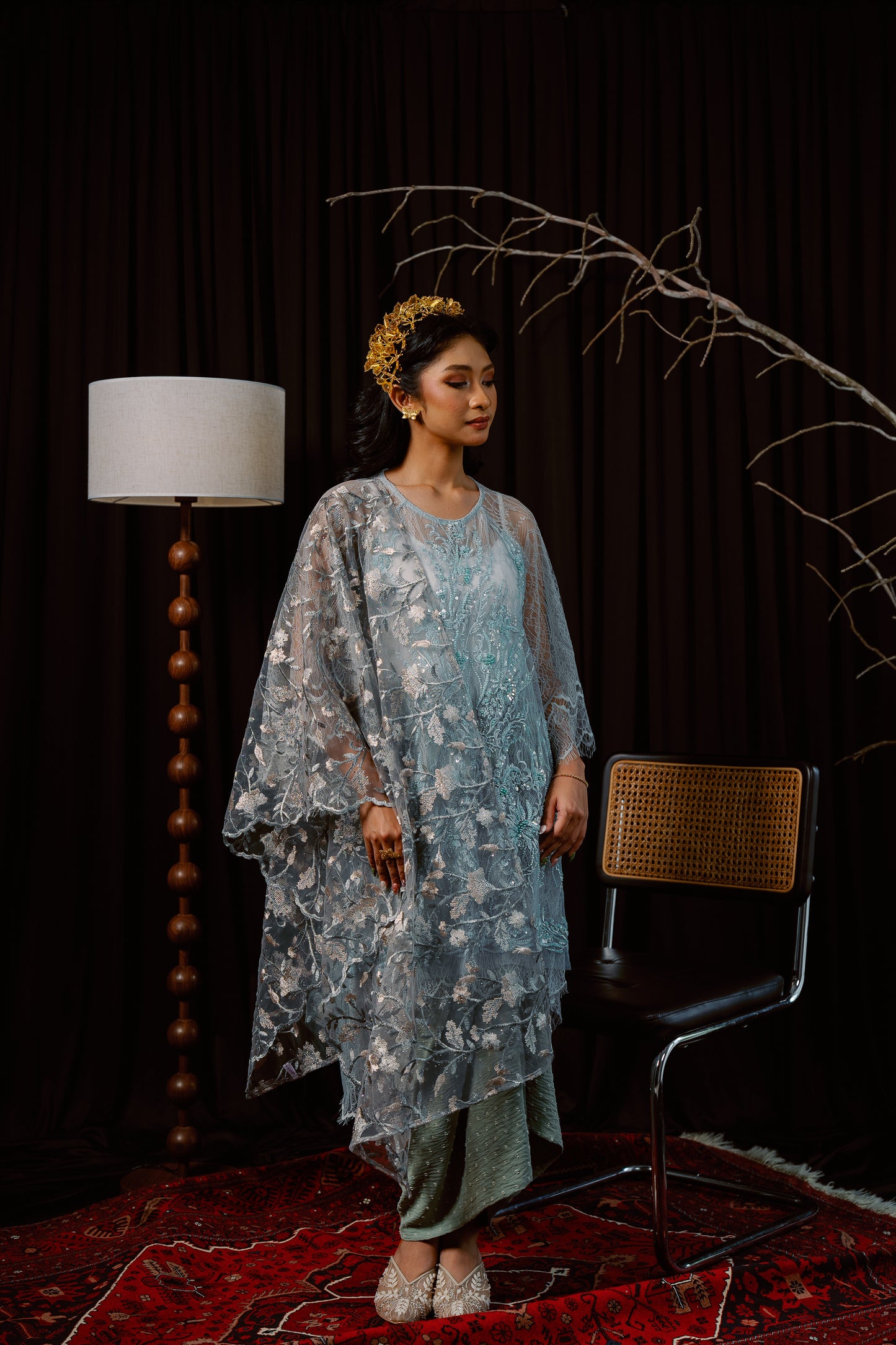 Dahlia Bejewelled Selendang in Ash Grey