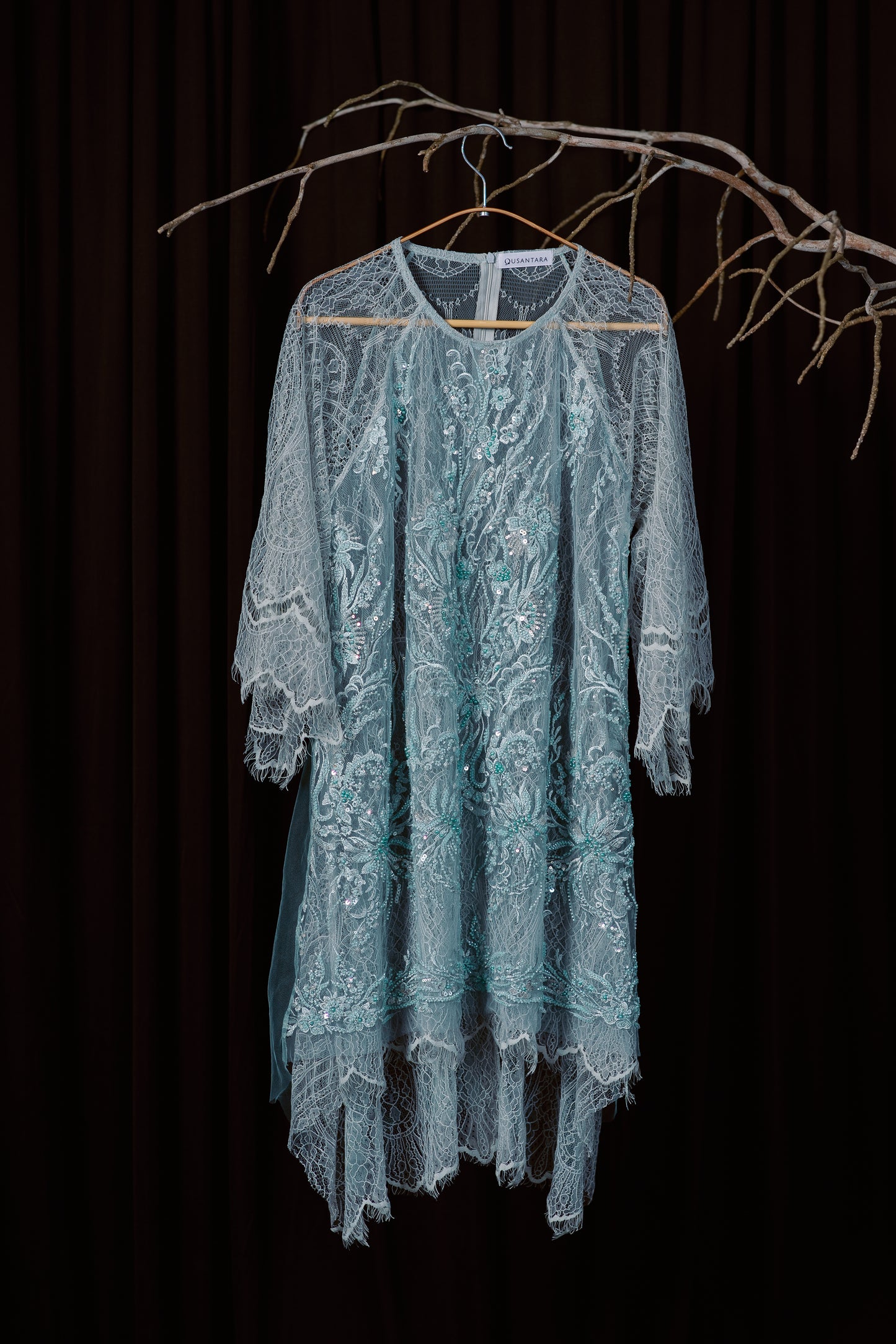 Kirana Beaded Lace Tunic Top In Turquoise