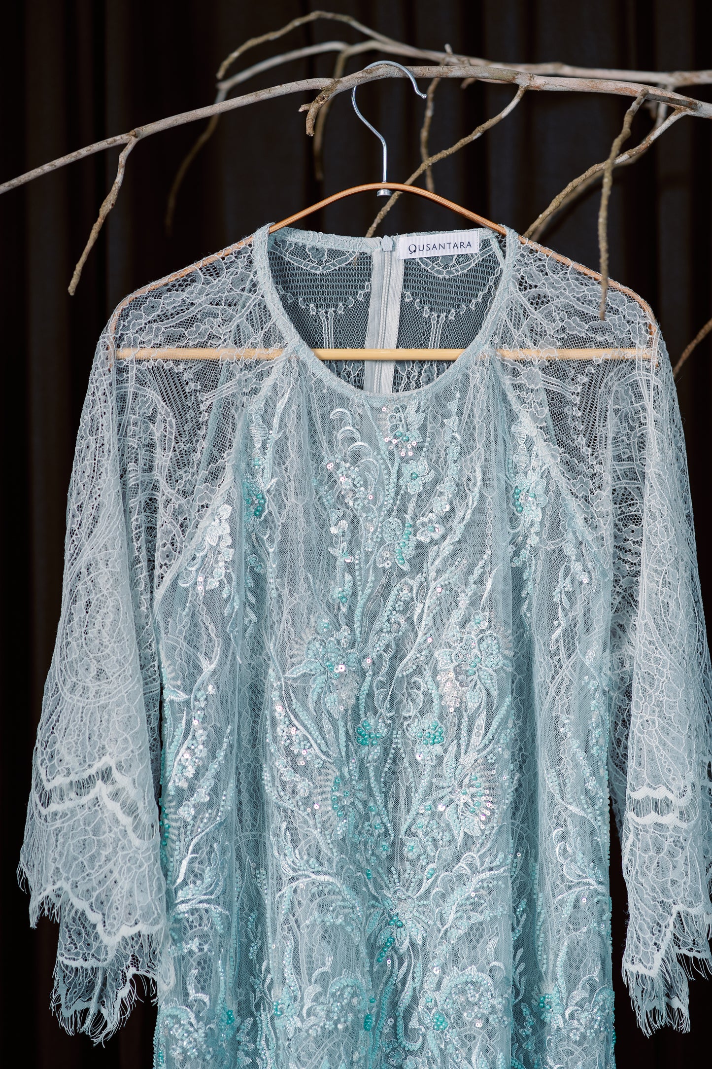 Kirana Beaded Lace Tunic Top In Turquoise