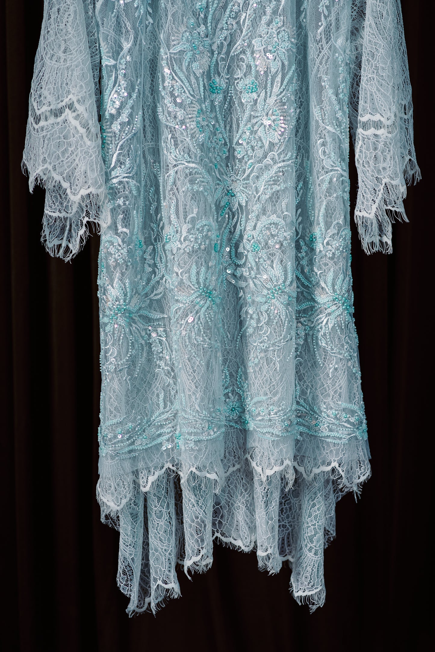 Kirana Beaded Lace Tunic Top In Turquoise