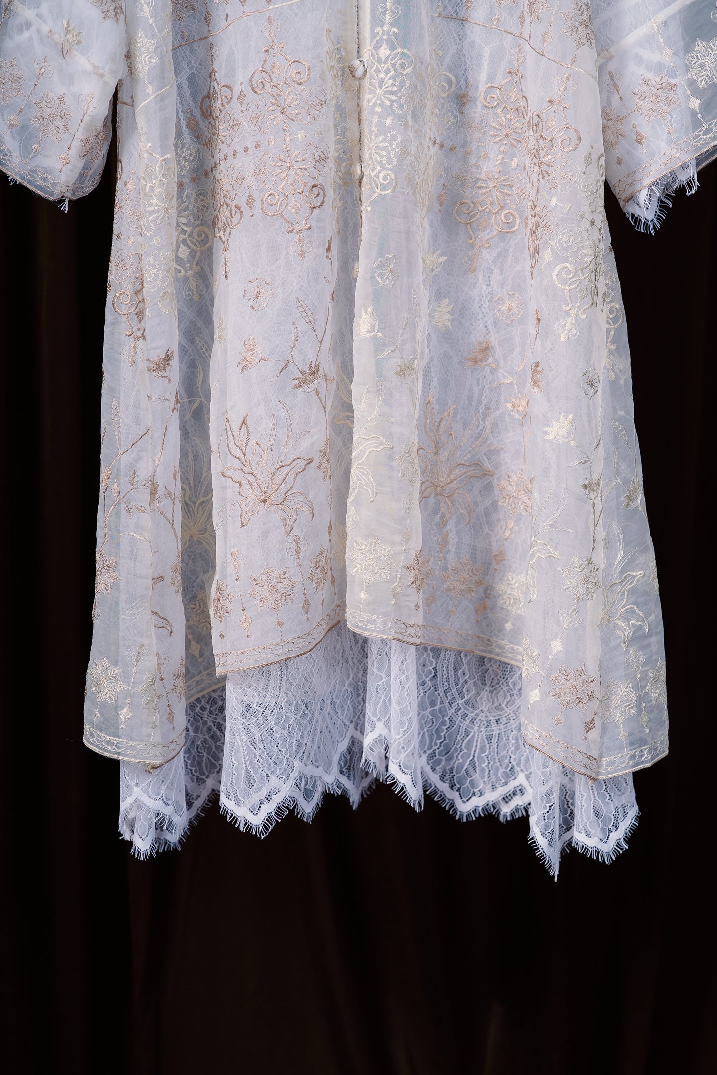 Ratna Lace Kurung Top in White with Nude Embroidery