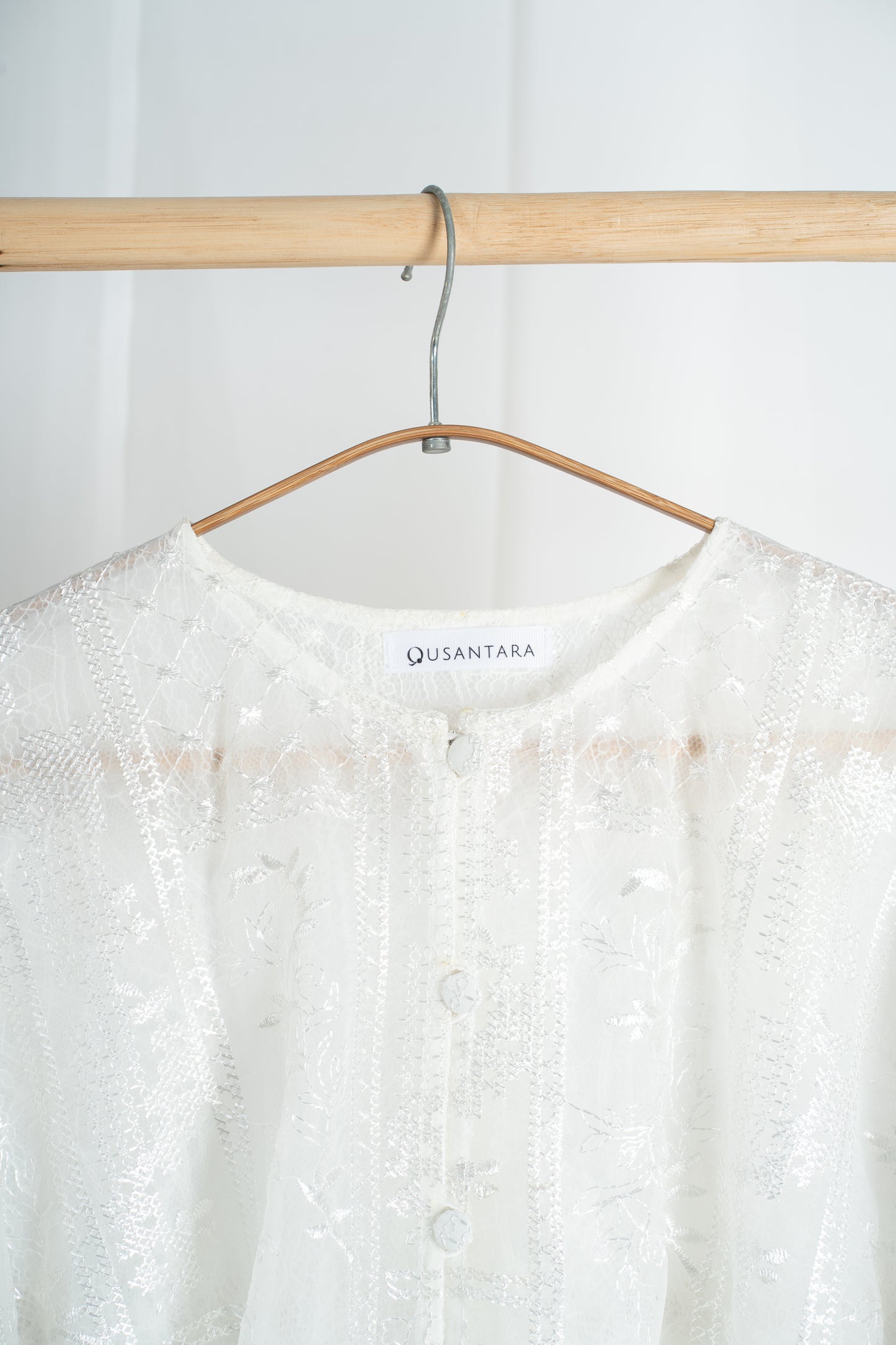Anggun Fully Embroidered Lace Kurung Top in White