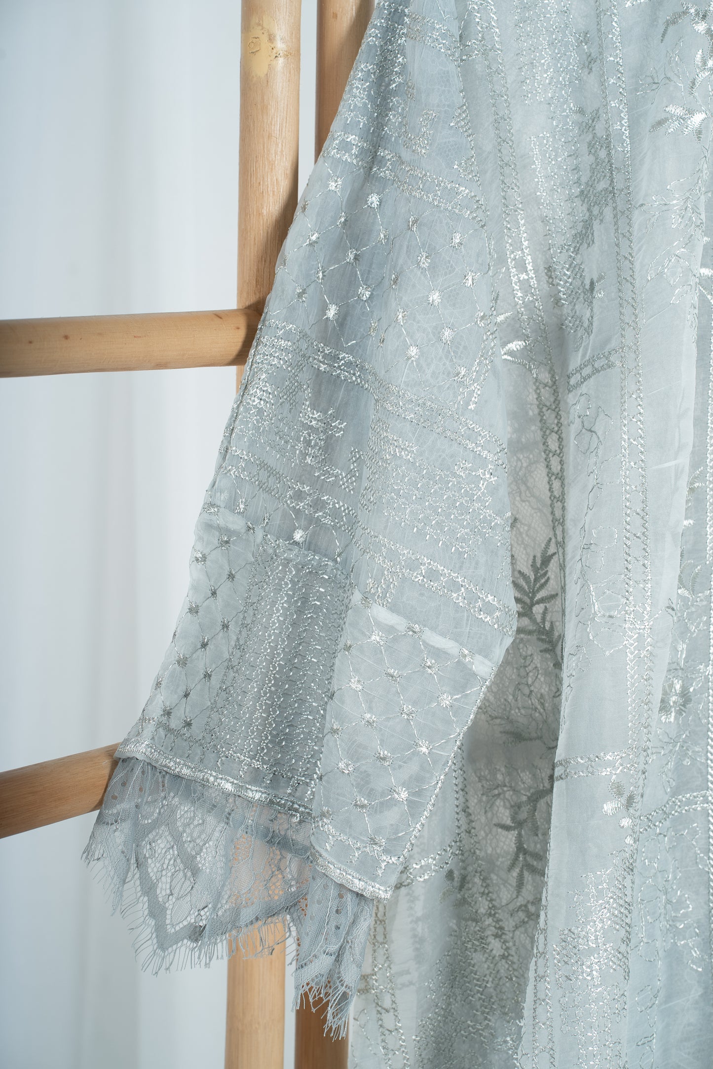 Anggun Fully Embroidered Lace Kurung Top in Grey