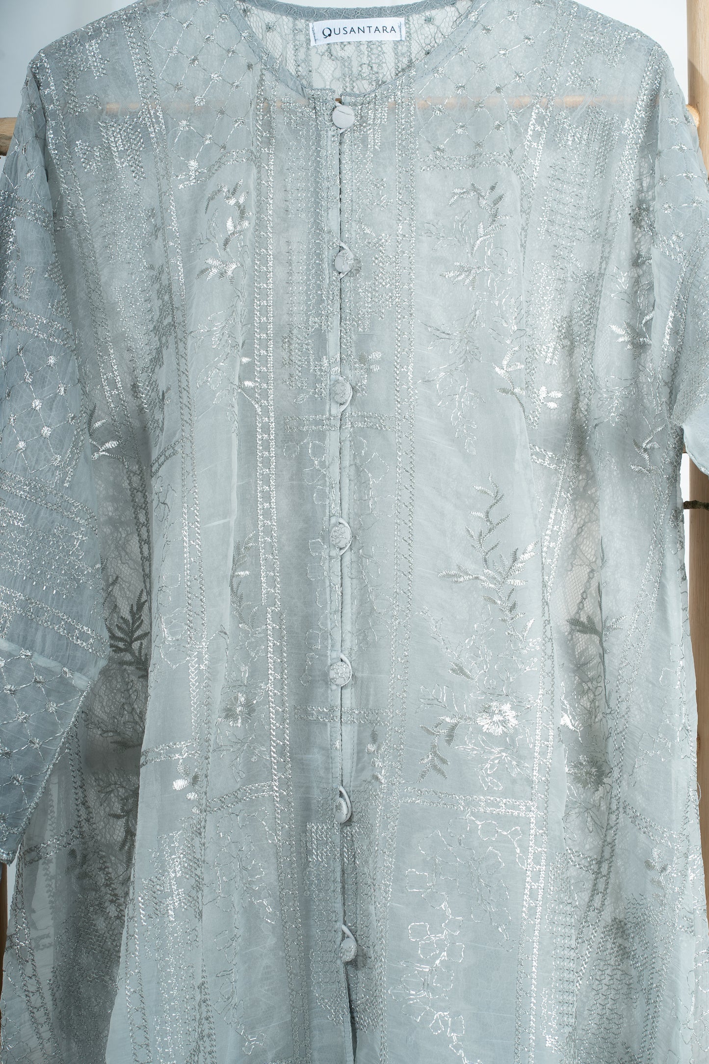 Anggun Fully Embroidered Lace Kurung Top in Grey