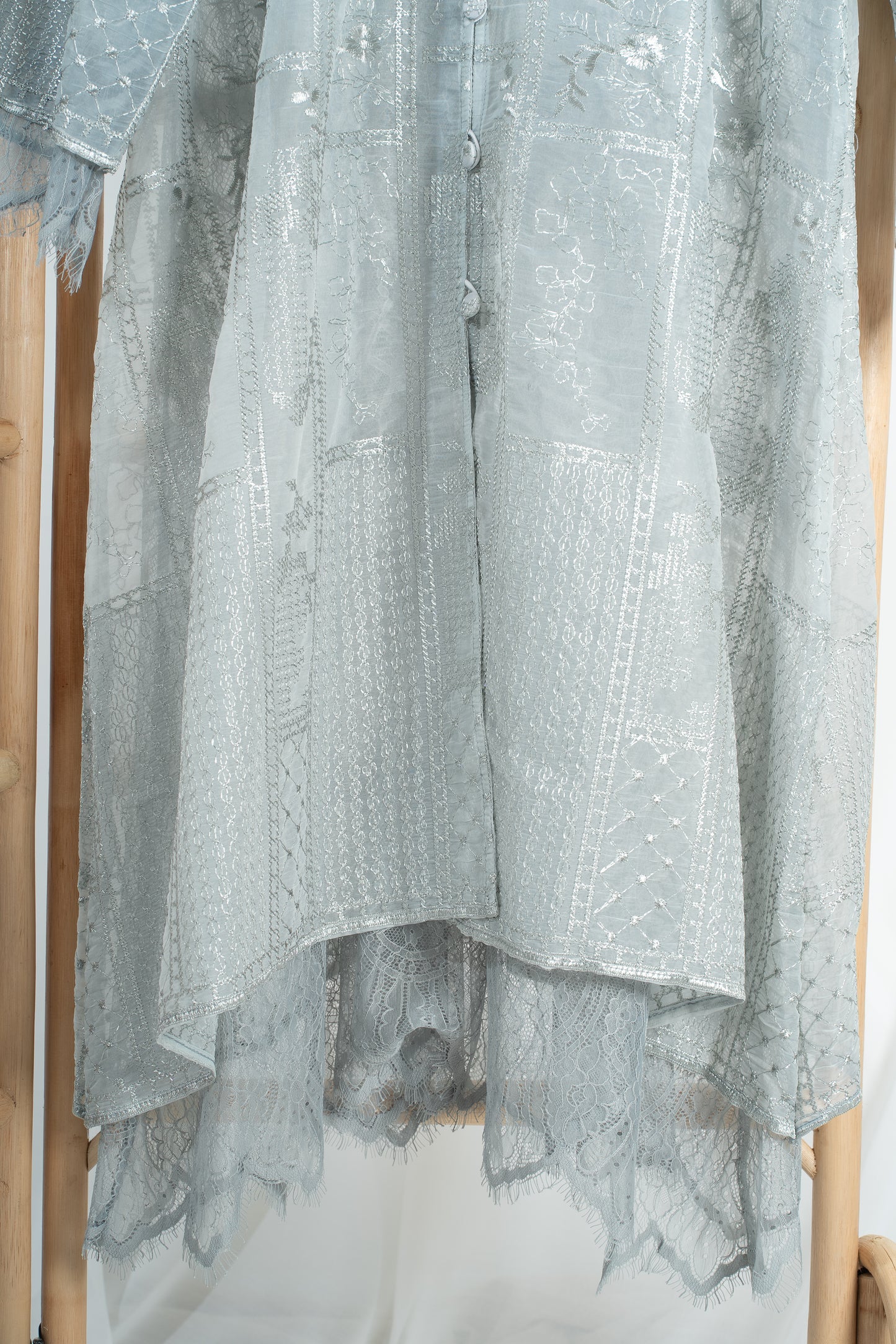 Anggun Fully Embroidered Lace Kurung Top in Grey