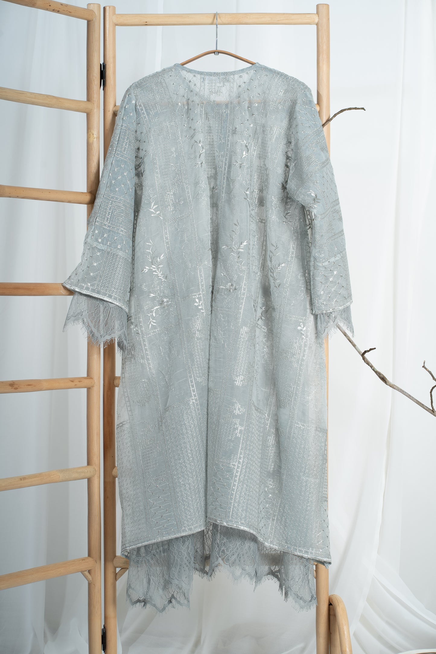 Anggun Fully Embroidered Lace Kurung Top in Grey
