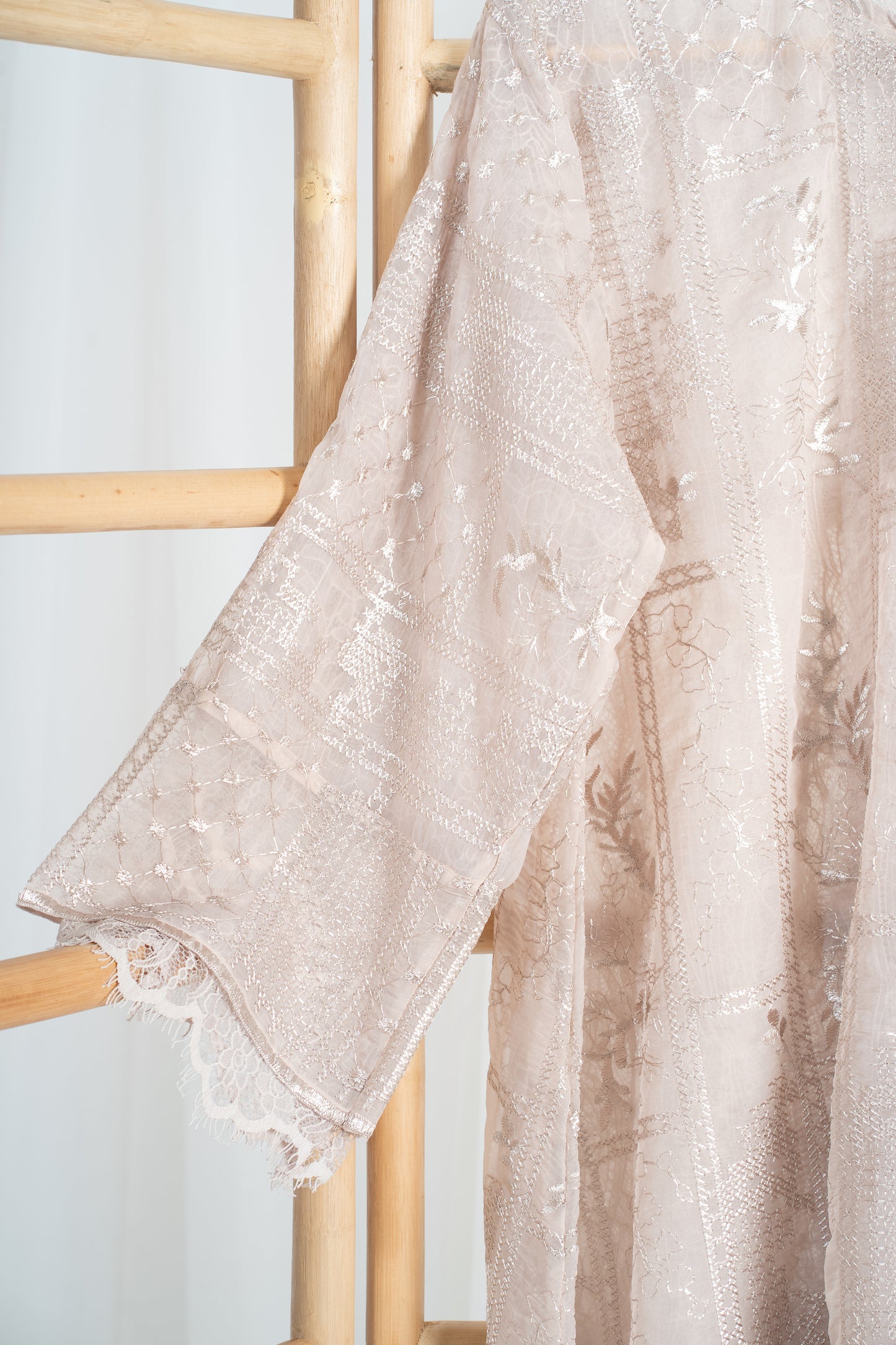 Anggun Fully Embroidered Lace Kurung Top in Nude Pink