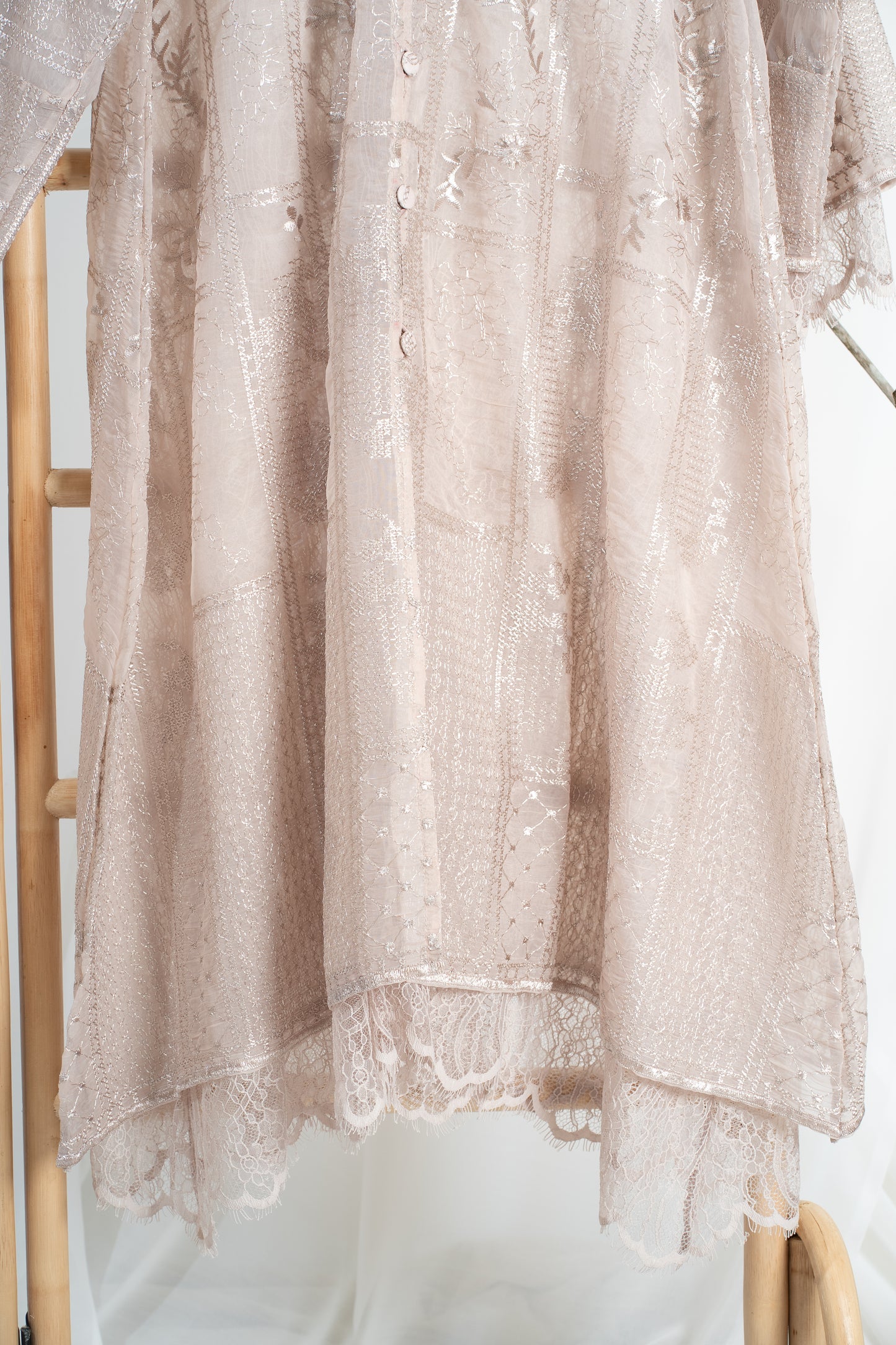 Anggun Fully Embroidered Lace Kurung Top in Nude Pink