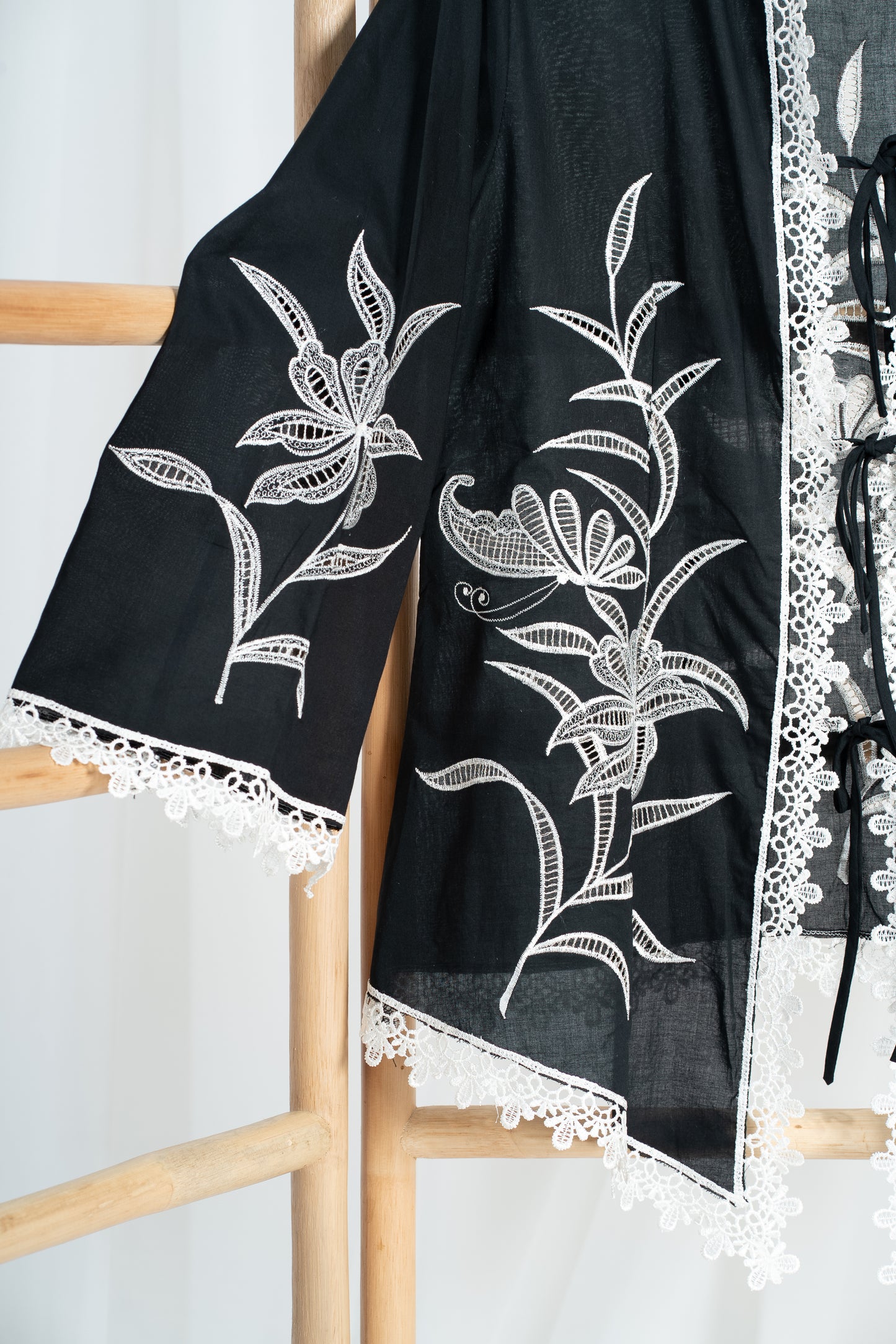 Rerama Hand Embroidered Kebaya Top in Black & White