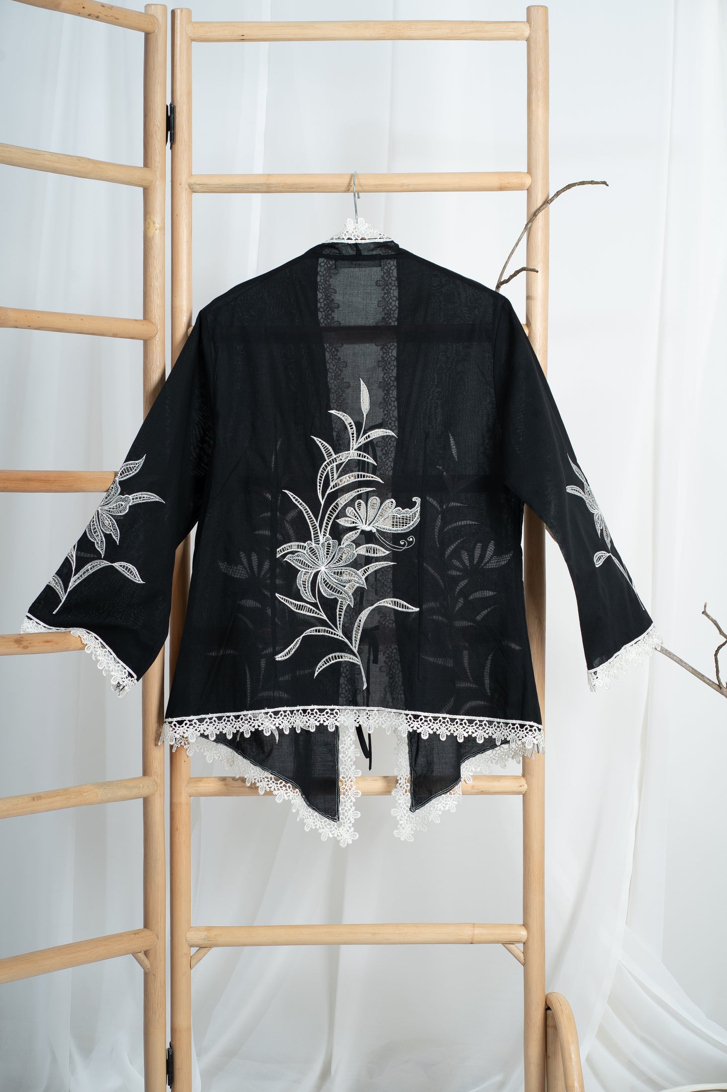 Rerama Hand Embroidered Kebaya Top in Black & White