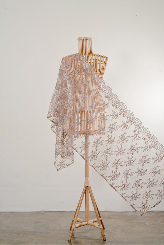 Purnama Bejewelled Selendang in Warm Nude, Brown & Ash