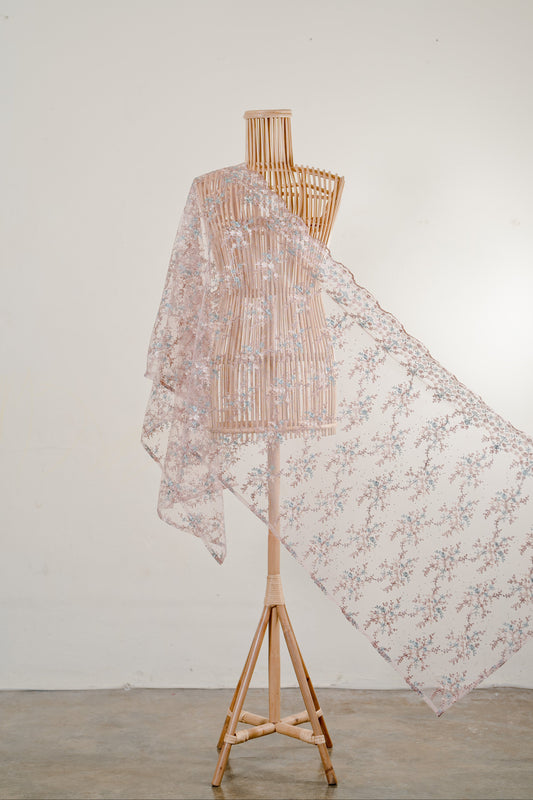 Purnama Bejewelled Selendang in Pink Blush, Peach & Powder Blue