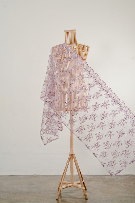 Purnama Bejewelled Selendang in Lilac, Soft Mauve & Pink