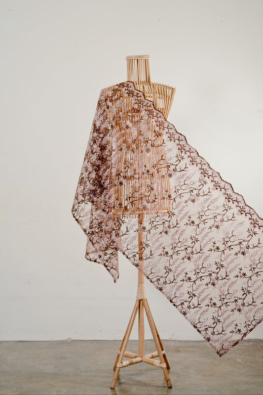 Purnama Bejewelled Selendang in Dark Brown, Pink & Champagne