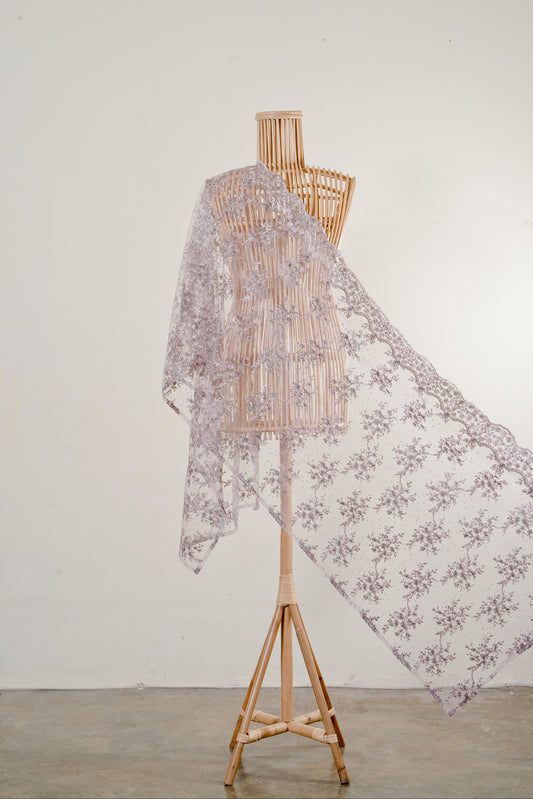 Purnama Bejewelled Selendang in Dusty Lavender, Grey & Mauve