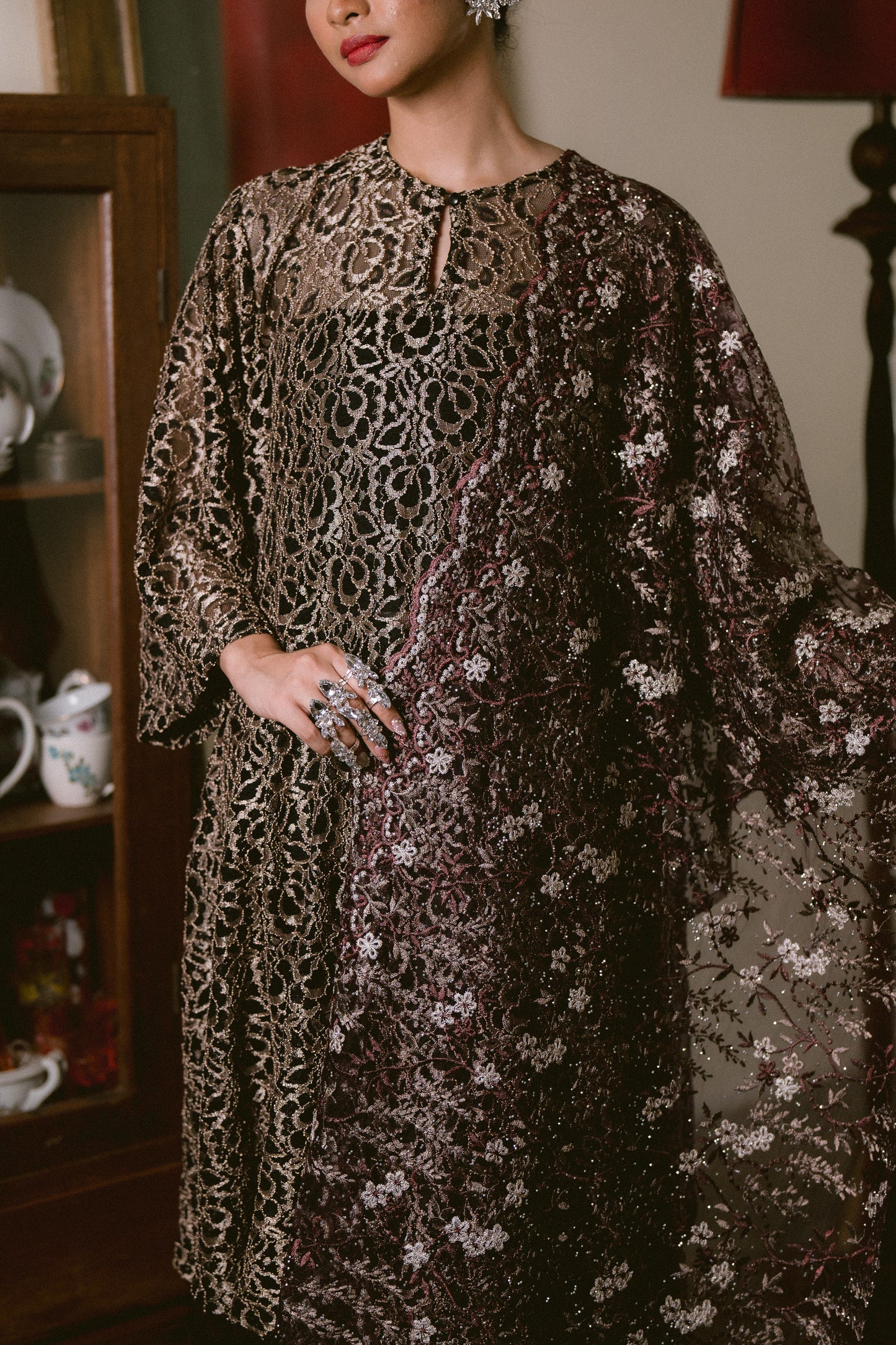 Asmara Lace Kurung Top in Black