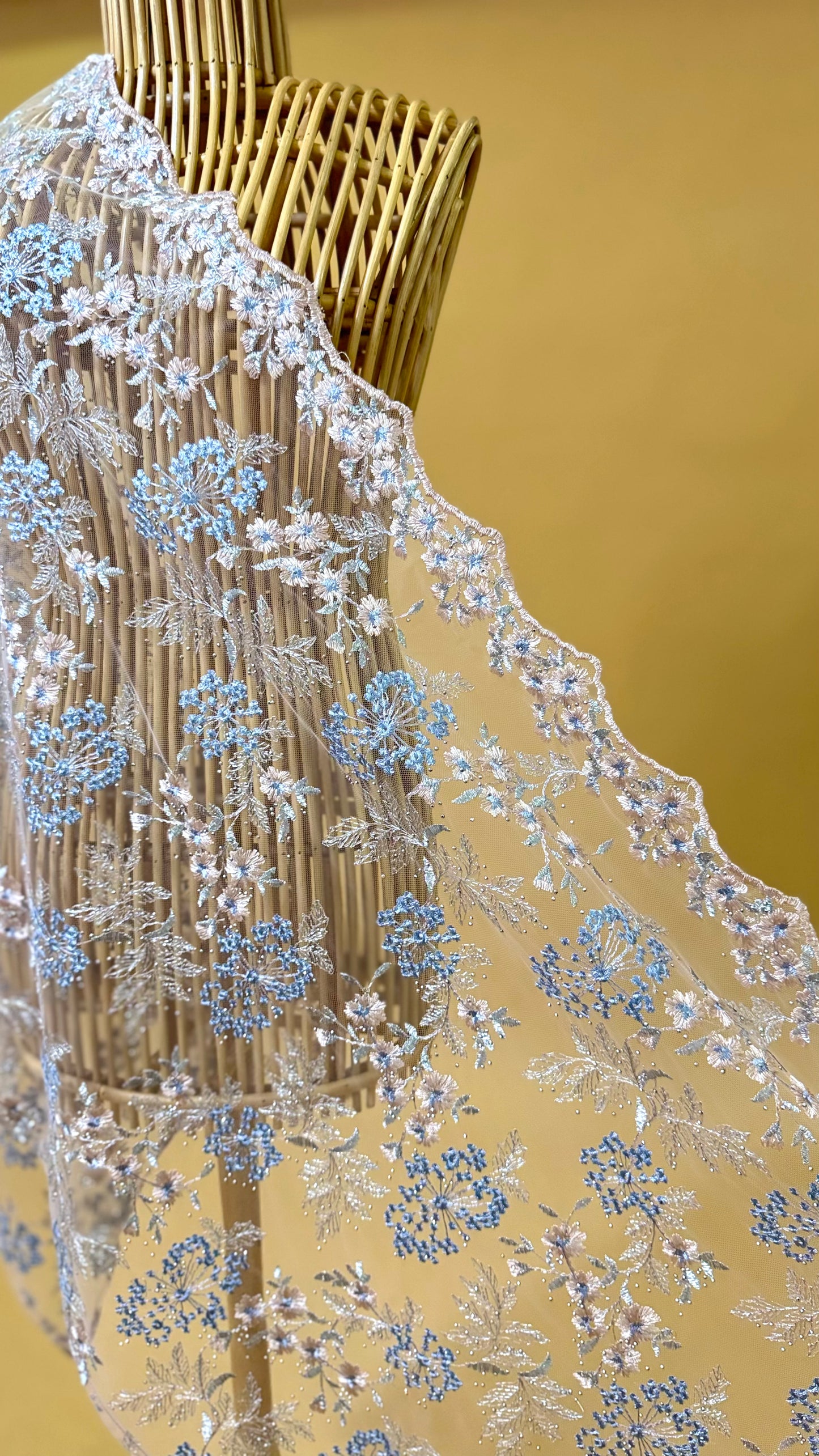 Purnama Bejewelled Selendang in Soft Blush, Powder Blue & Grey