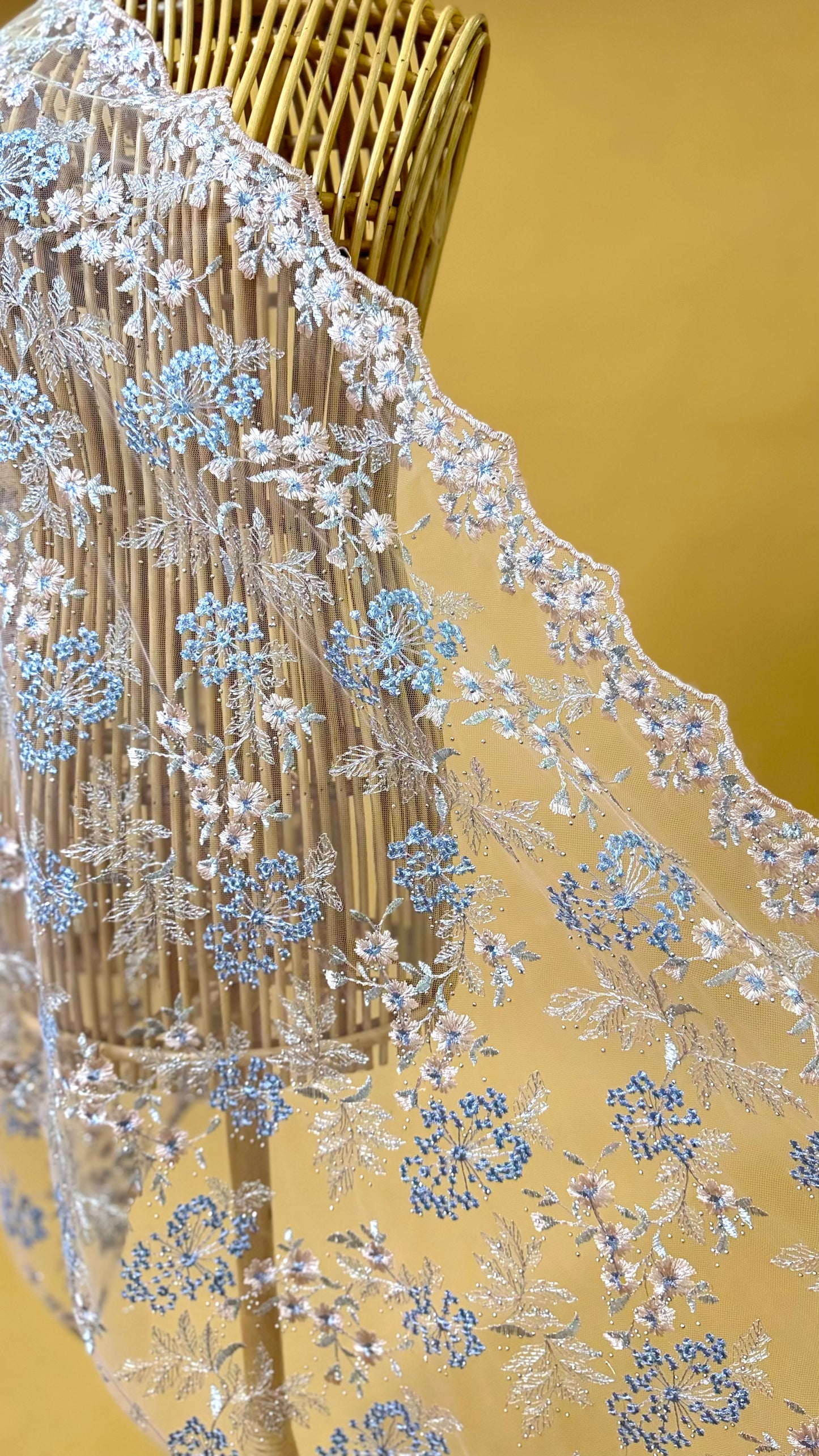 Purnama Bejewelled Selendang in Soft Blush, Powder Blue & Grey