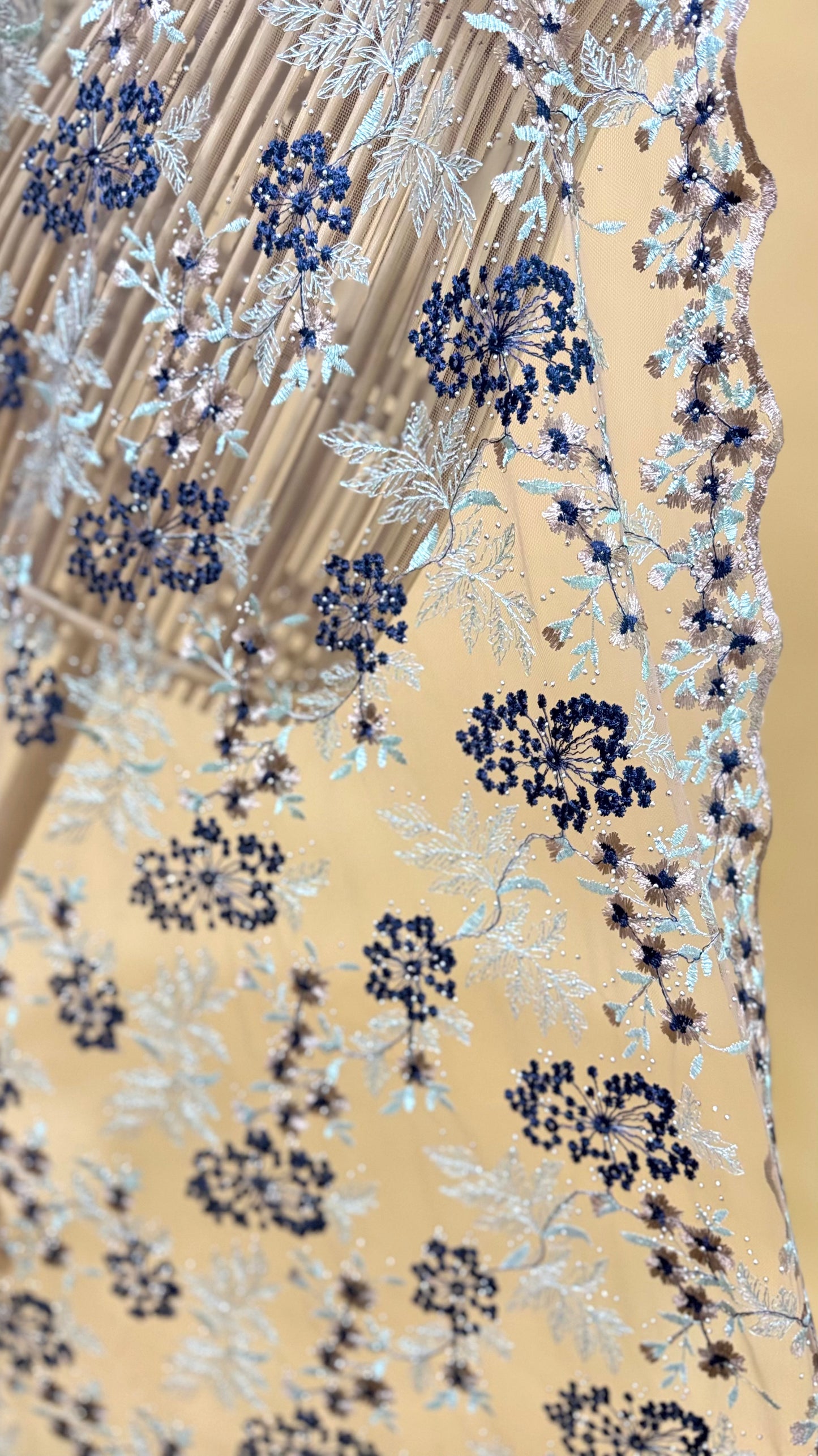 Purnama Bejewelled Selendang in Taupe, Navy Blue & Soft Aqua