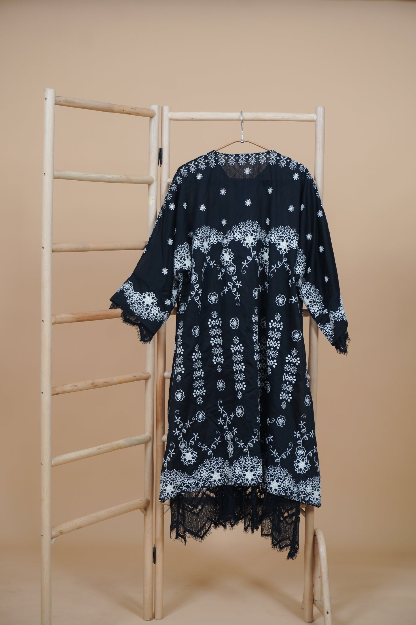 Kasih Lace Kurung Top in Black with Ivory Embroidery