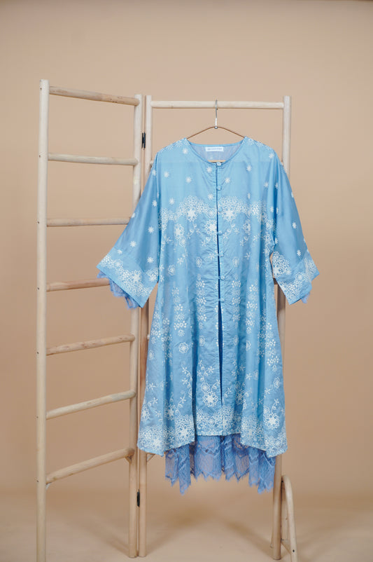 Kasih Lace Kurung Top in Soft Blue with Ivory Embroidery
