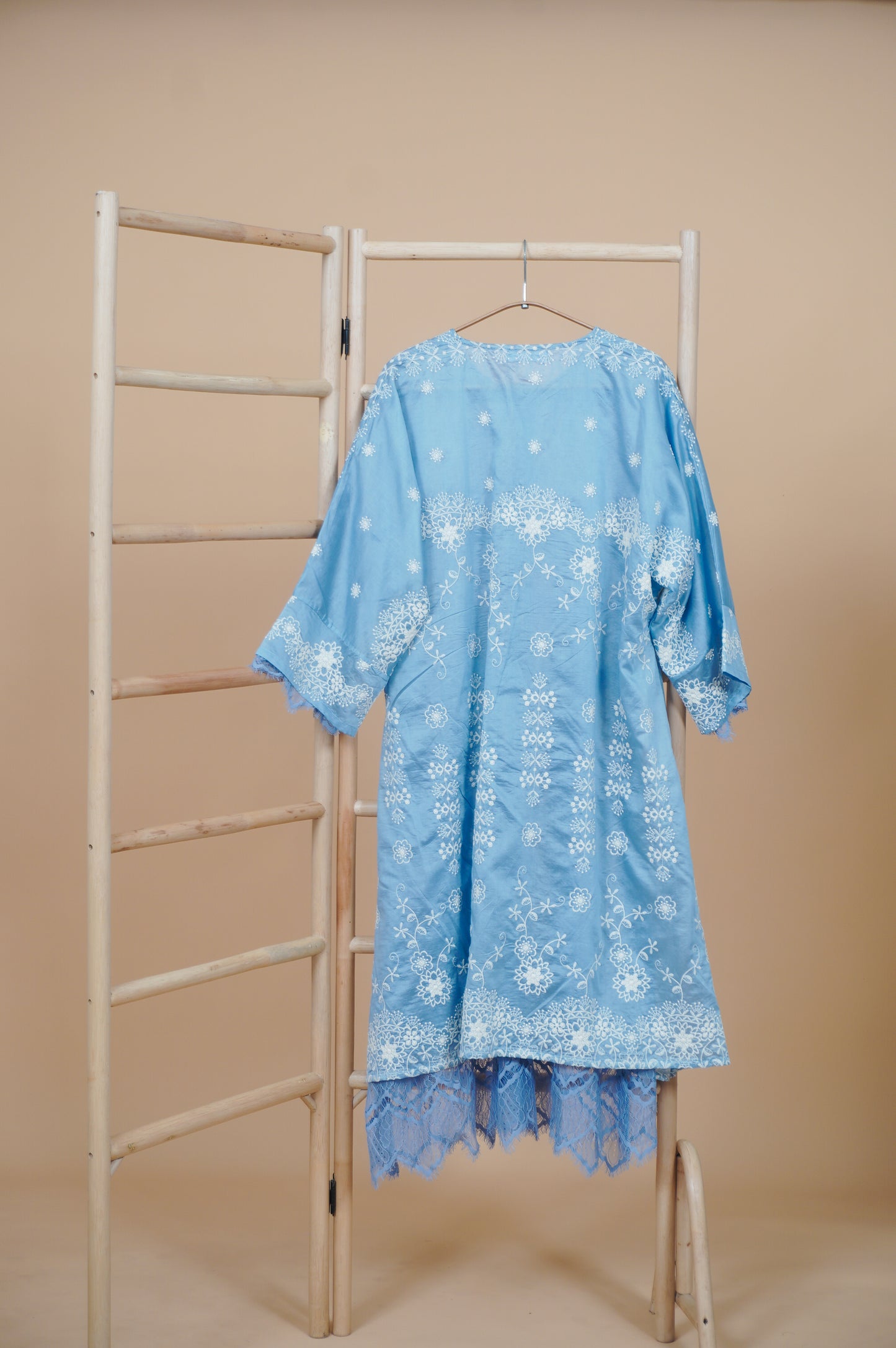 Kasih Lace Kurung Top in Soft Blue with Ivory Embroidery