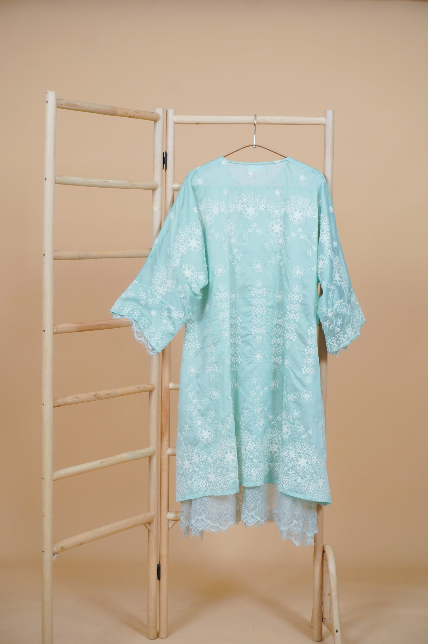 Kasih Lace Kurung Top in Soft Green with Ivory Embroidery