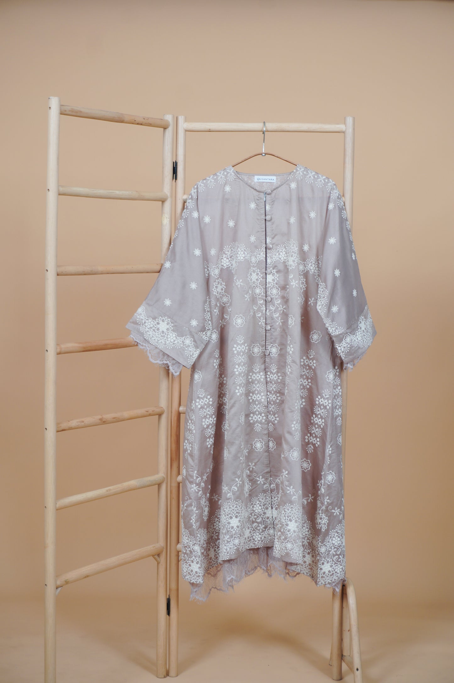 Kasih Lace Kurung Top in Soft Nude with Ivory Embroidery