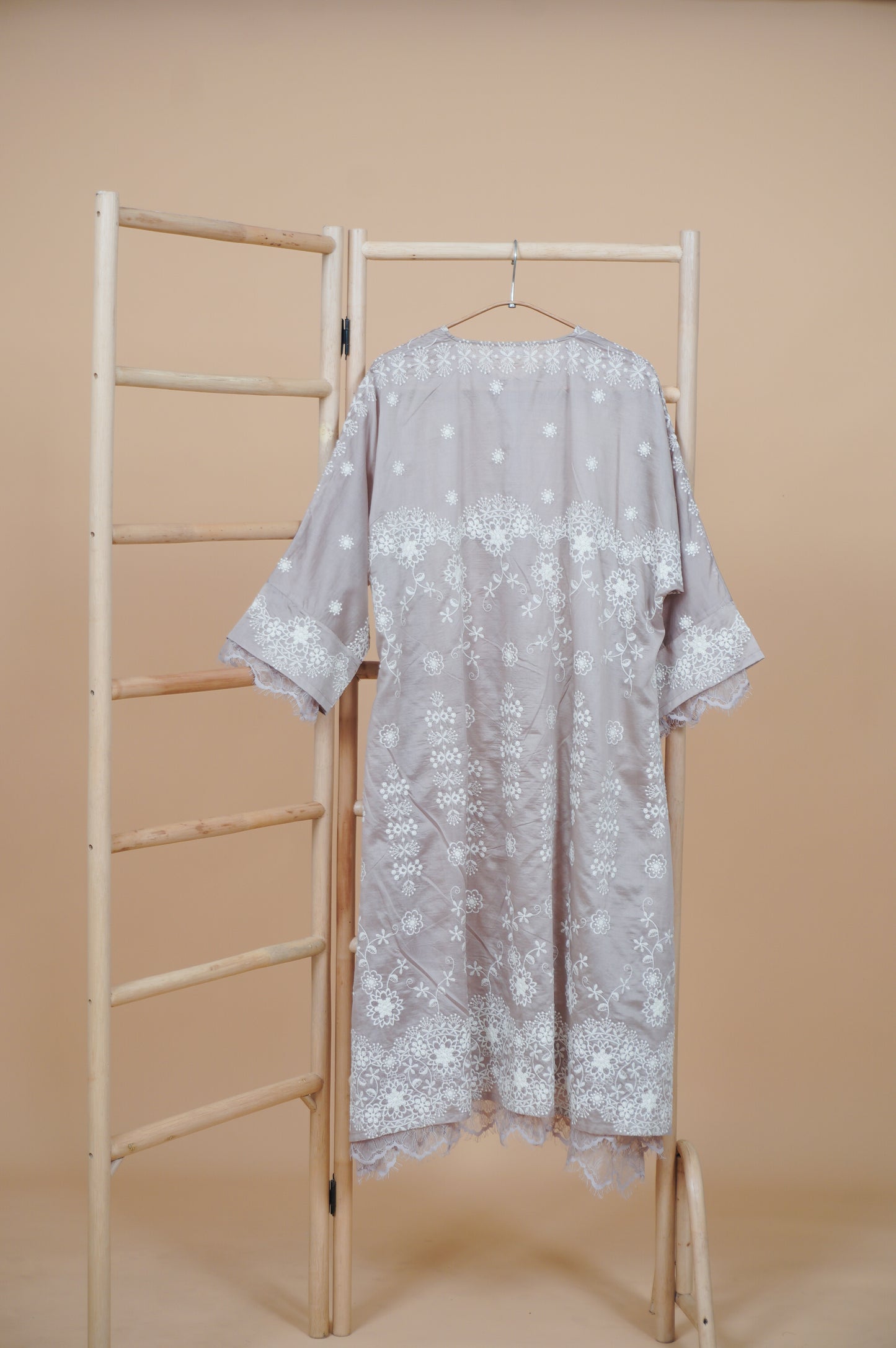 Kasih Lace Kurung Top in Soft Nude with Ivory Embroidery