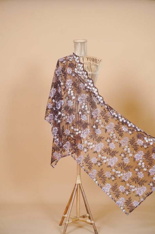 Purnama Bejewelled Selendang in Dark Brown, Soft Pink & Ivory